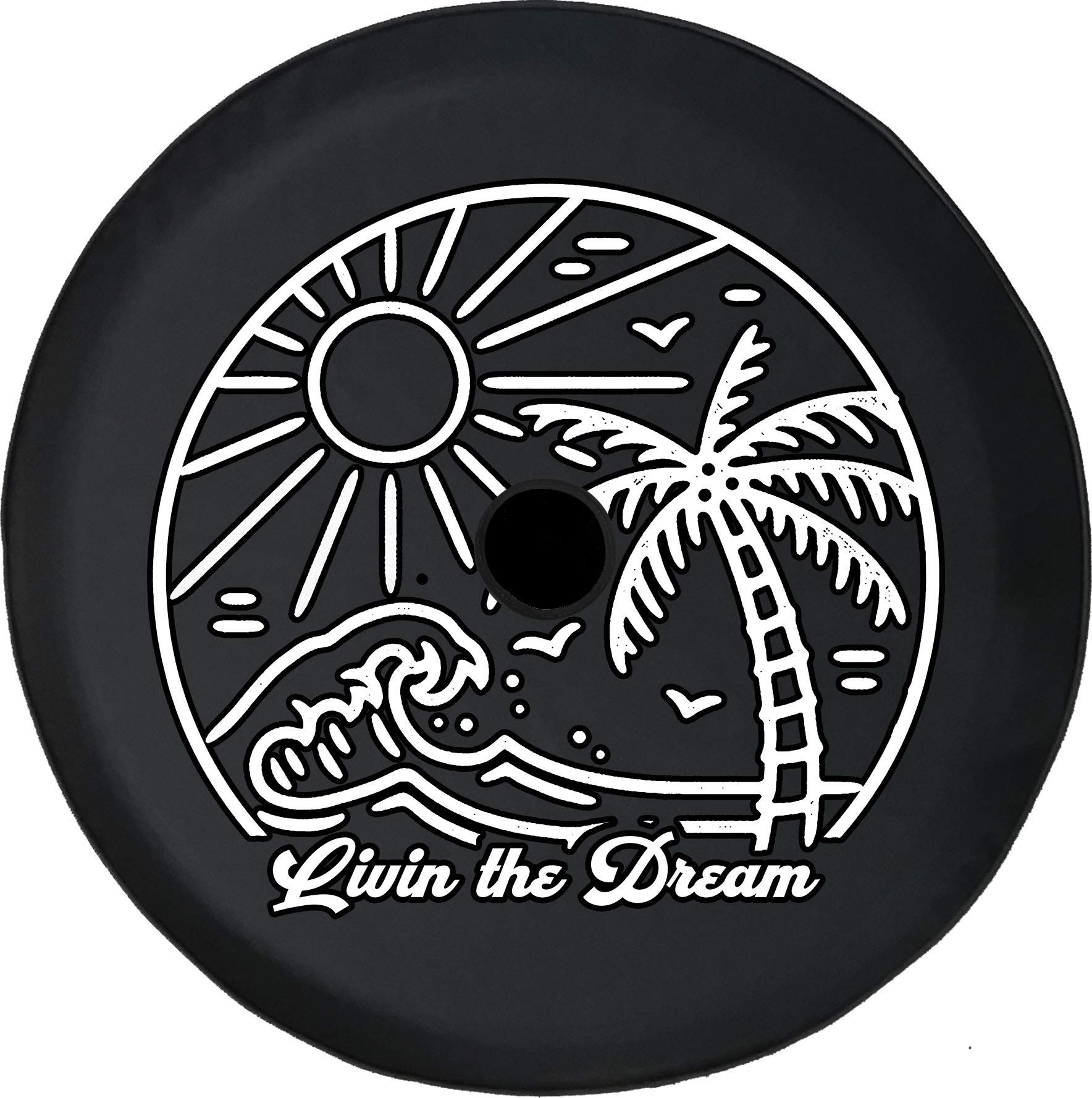 American Unlimited Livin The Dream Beach JL Spare Tire Cover with Backup Camera Black Size 32 Inch