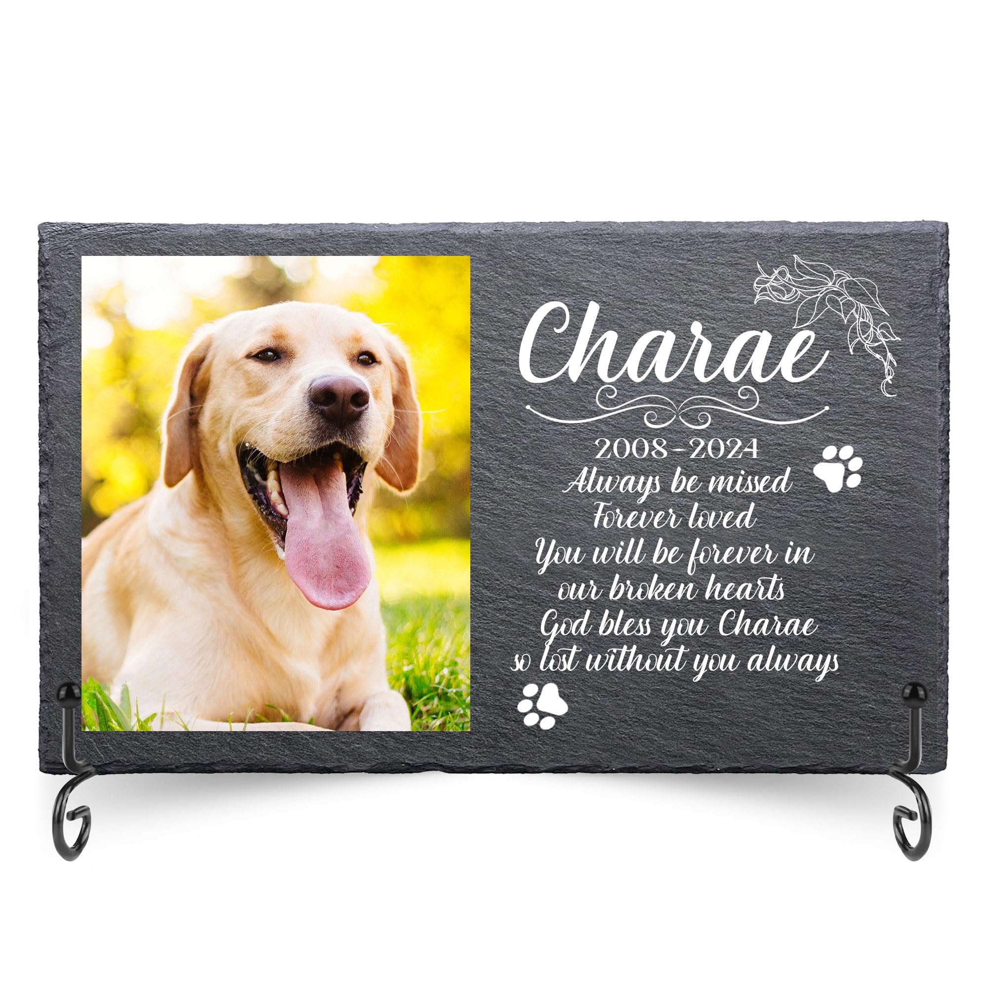 LIBKUR Personalised Dog Memorial Gifts - Custom Pet Memorial Plaque with Photo, Name & Message,Pet Memorial Stones Cat Slate Keepsake Dog Memorial for Garden（Rectangle-Design1）