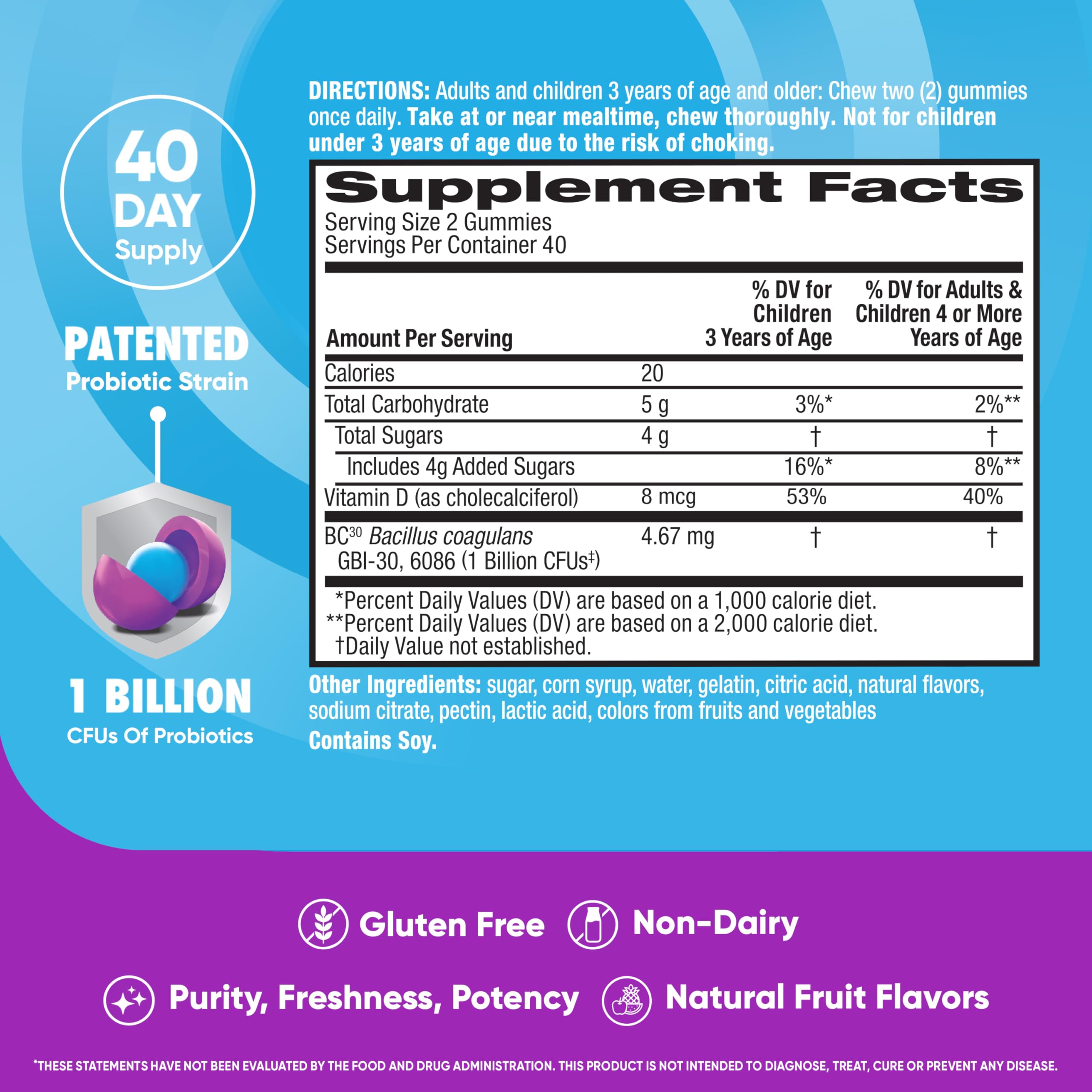 Digestive Advantage Daily Probiotic, Natural Fruit Flavor - 80ct Gummies — Amazon image 3