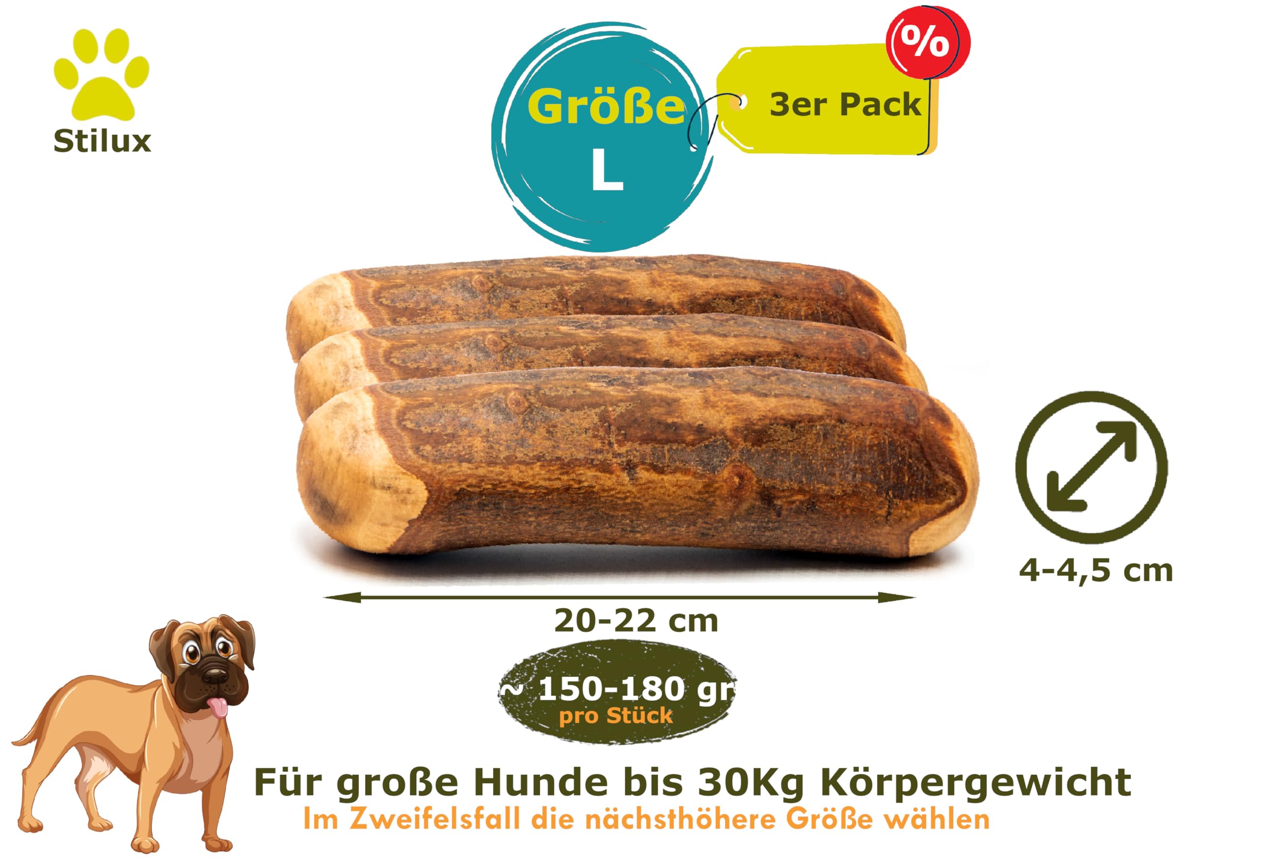 Zestaw 3 szt. Kauhloz z drewna oliwkowego dla psów do 30 kg, rozmiar L, zabawka do żucia dla psa, trwała drewniana kostka, zabawka do żucia do pielęgnacji zębów