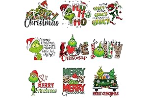 9Pcs Grinch Christmas Iron On Heat Transfer Vinyl Patches for T-Shirts Hoodies Jackets