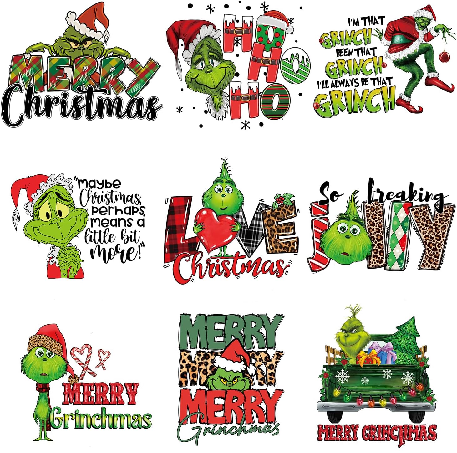 9Pcs Christmas Iron on Transfers for TShirt Christmas Iron