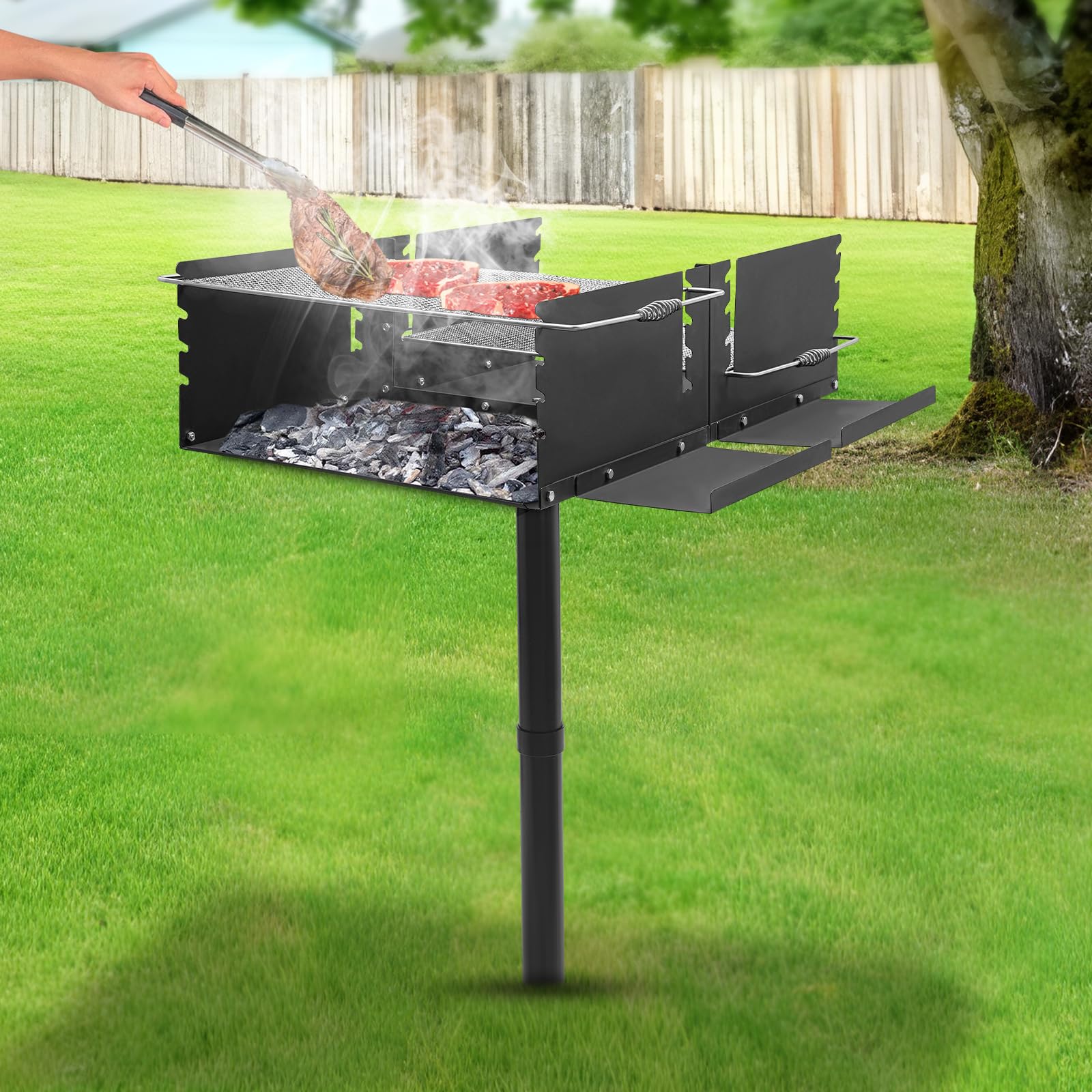 Barbacoa grande estilo parque, 101,6 x 64,77 x 133,35 cm, parrilla de pie individual para exteriores para camping y jardín para barbacoas al aire libre, celebraciones
