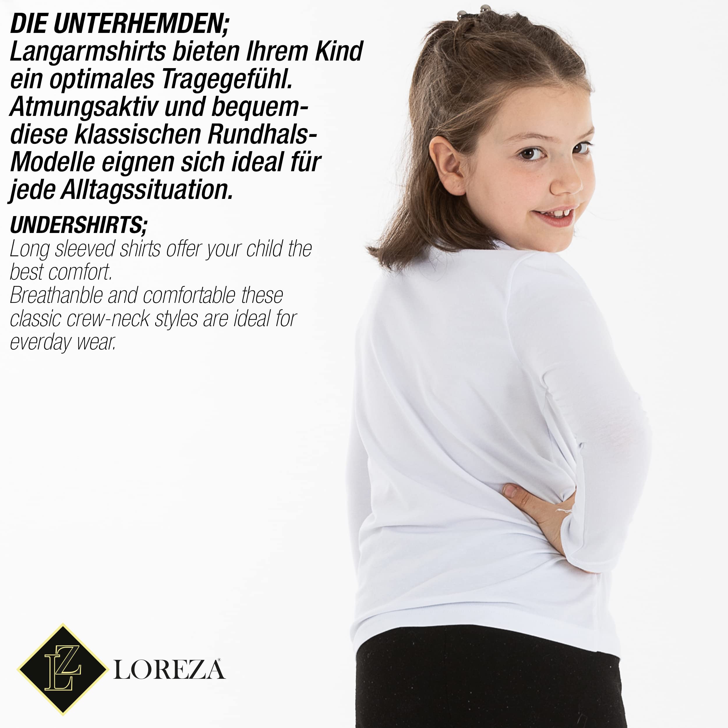 LOREZA ® 3 sous-vêtements Manches Blanc Longues Enfants Garçons Filles sous-Vetements Maillots de Corps Chemise