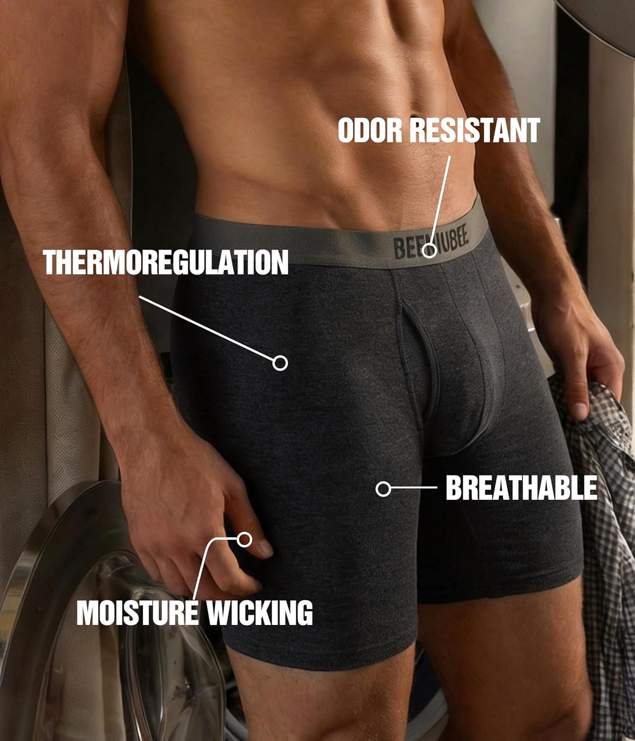 5 Pack Mens Merino Wool Underwear, Breathable Moisture Wicking Long Leg Boxer Briefs, Comfortable Soft Boxer Shorts