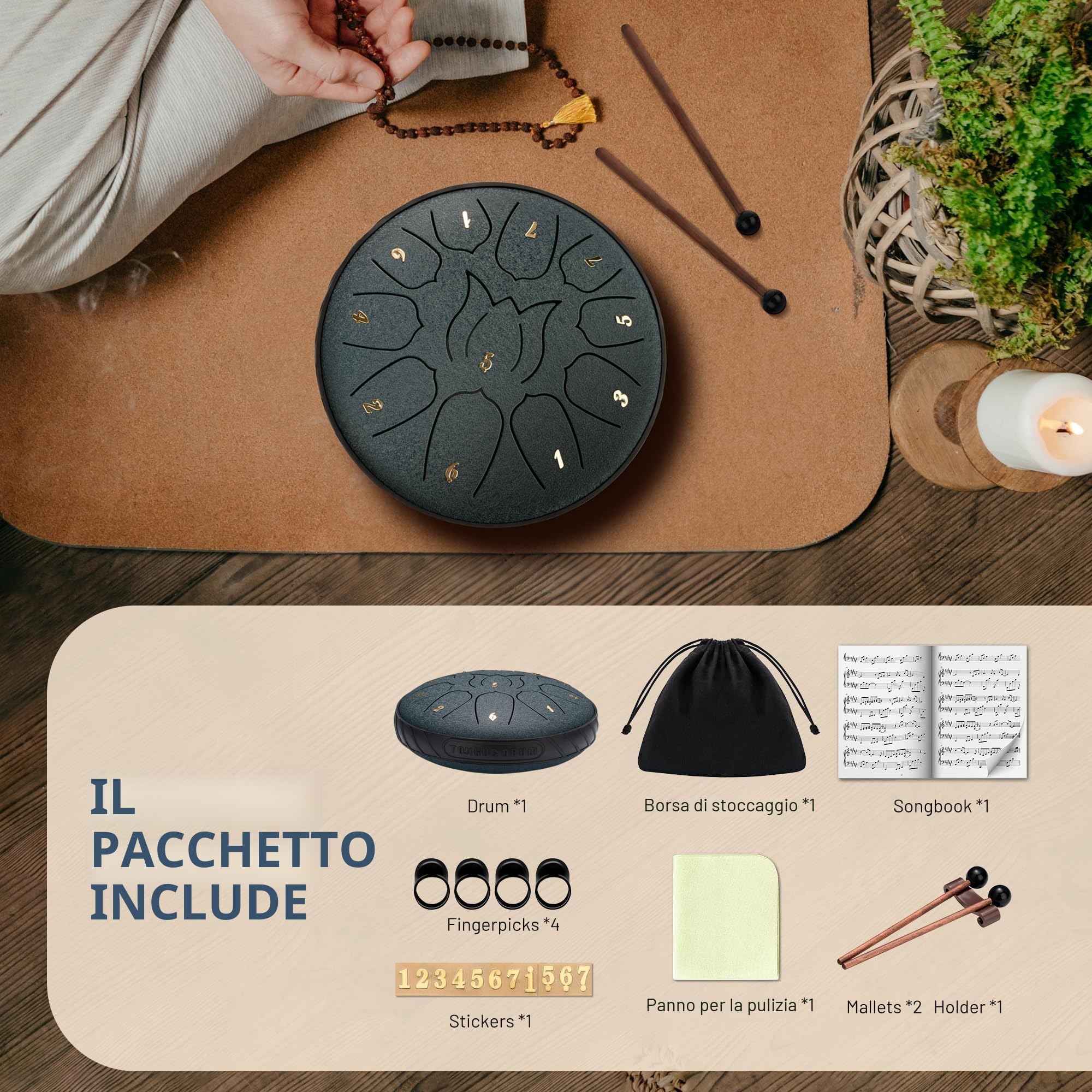 CAHAYA Tamburo a Lingua d'Acciaio 6 Pollici: Steel Tongue Drum a 11 Note Handpan Steel Pan con Bacchette e Borsa per Trasporto Strumento a Percussione per Meditazione Yoga Zen Regali CY00373-1