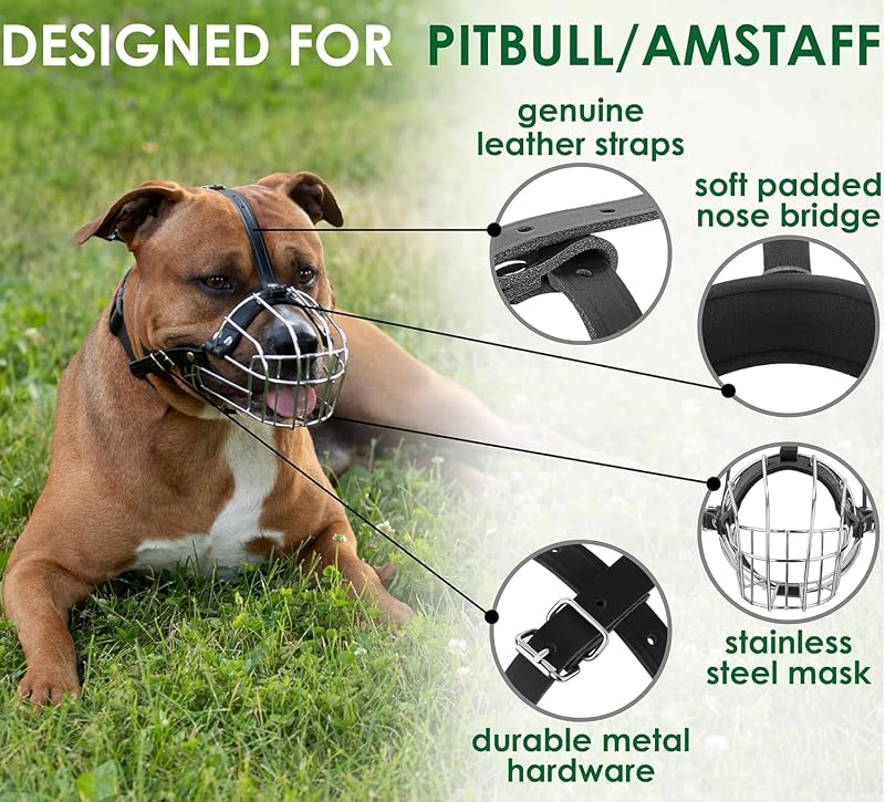 BRONZEDOG Fém Kutyaszájkosár Amstaff Pitbull Kutyáknak, Állítható Bőrpántokkal, Párnázott Kényelmes Kivitel, Rózsaszín