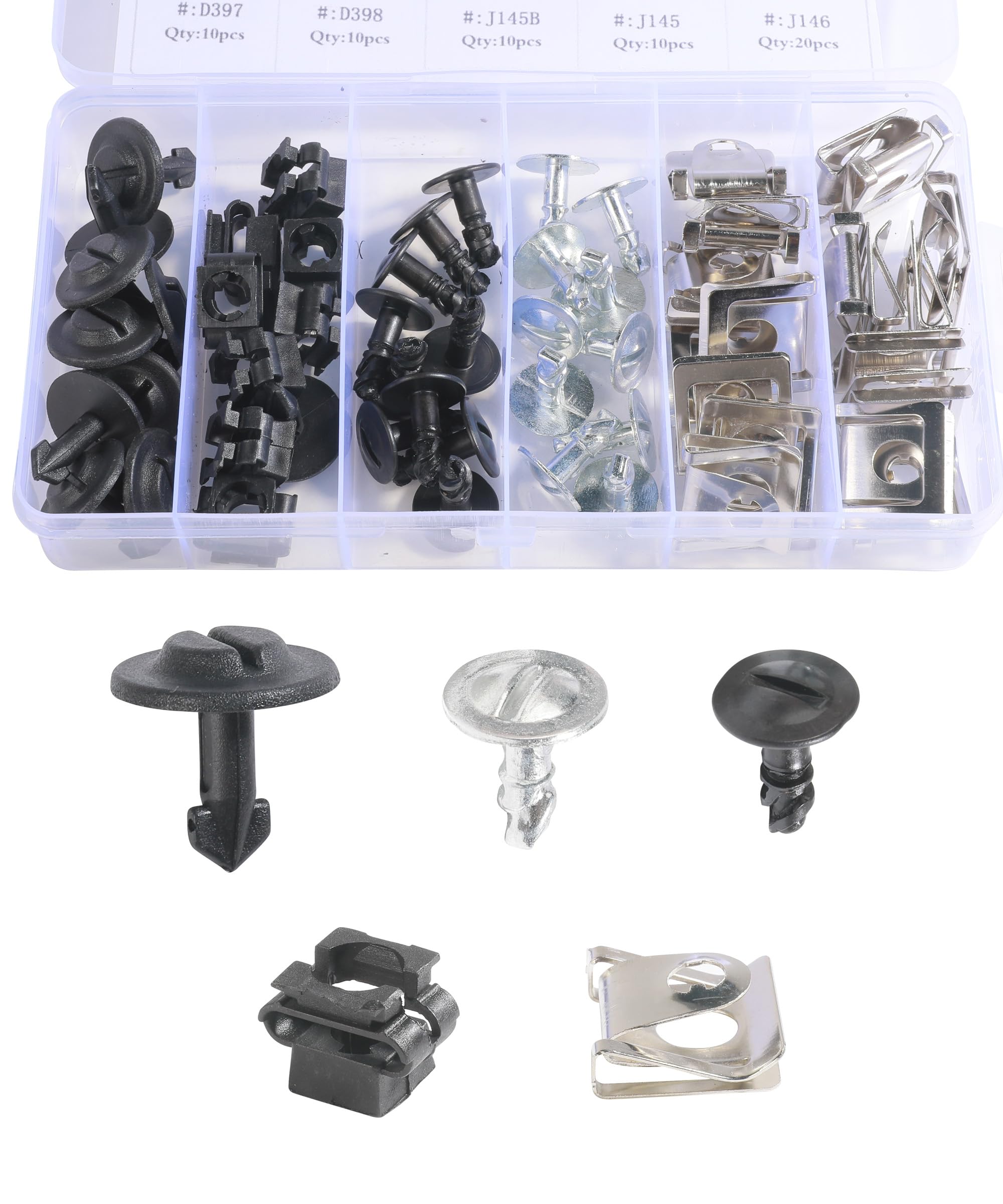 Flaconi 64 Pièces Kit Vis & Clips Carrosserie – Fixations Métalliques Pour Ailes, Pare-chocs & Garde-boue
