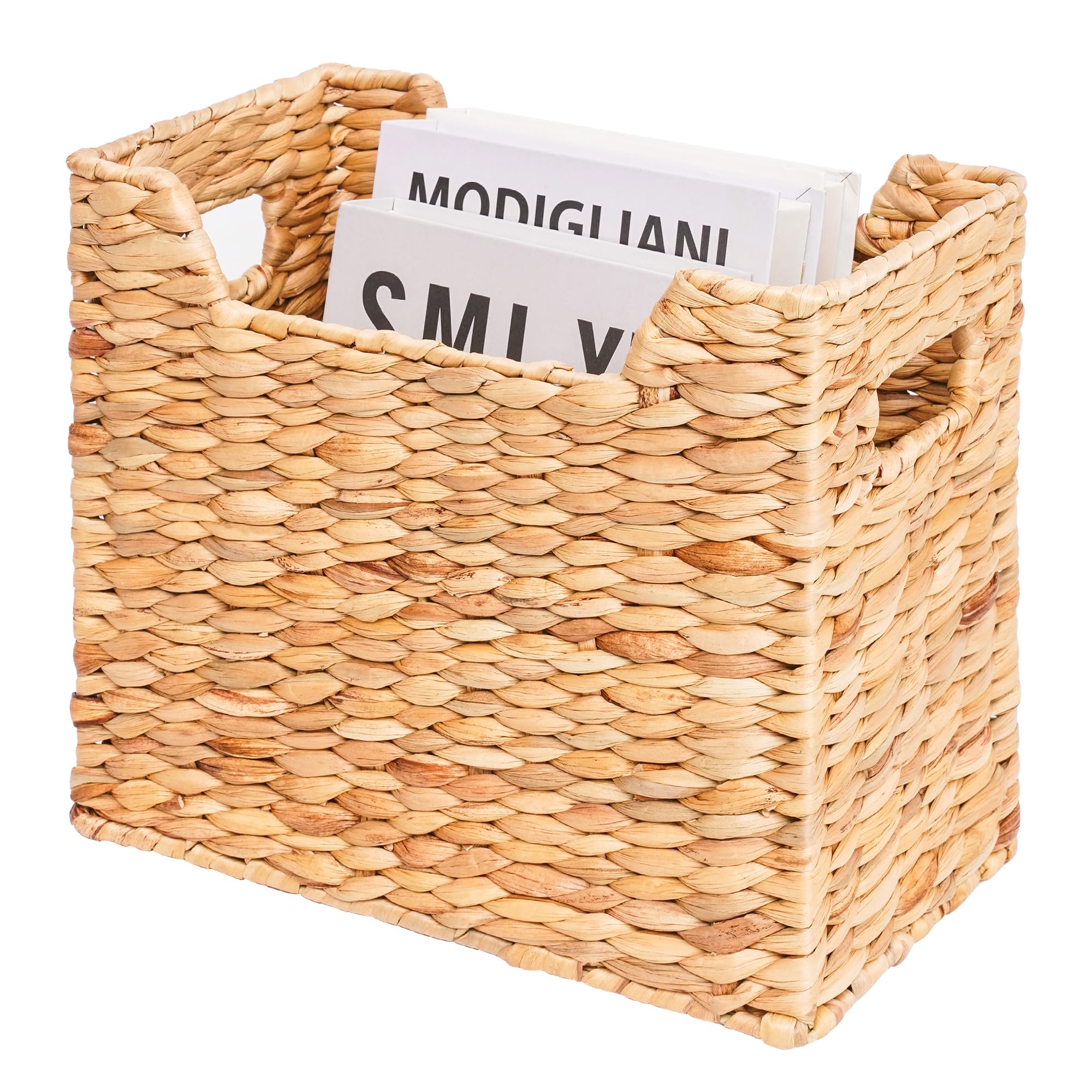 Magazines Holders, Handwoven Magazine Basket for Bathroom, Water Hyacinth Wicker Magazine Rack for Books, Files, Newspapers, Rectangular, 14.2 x 11.4 x 6.7 inch