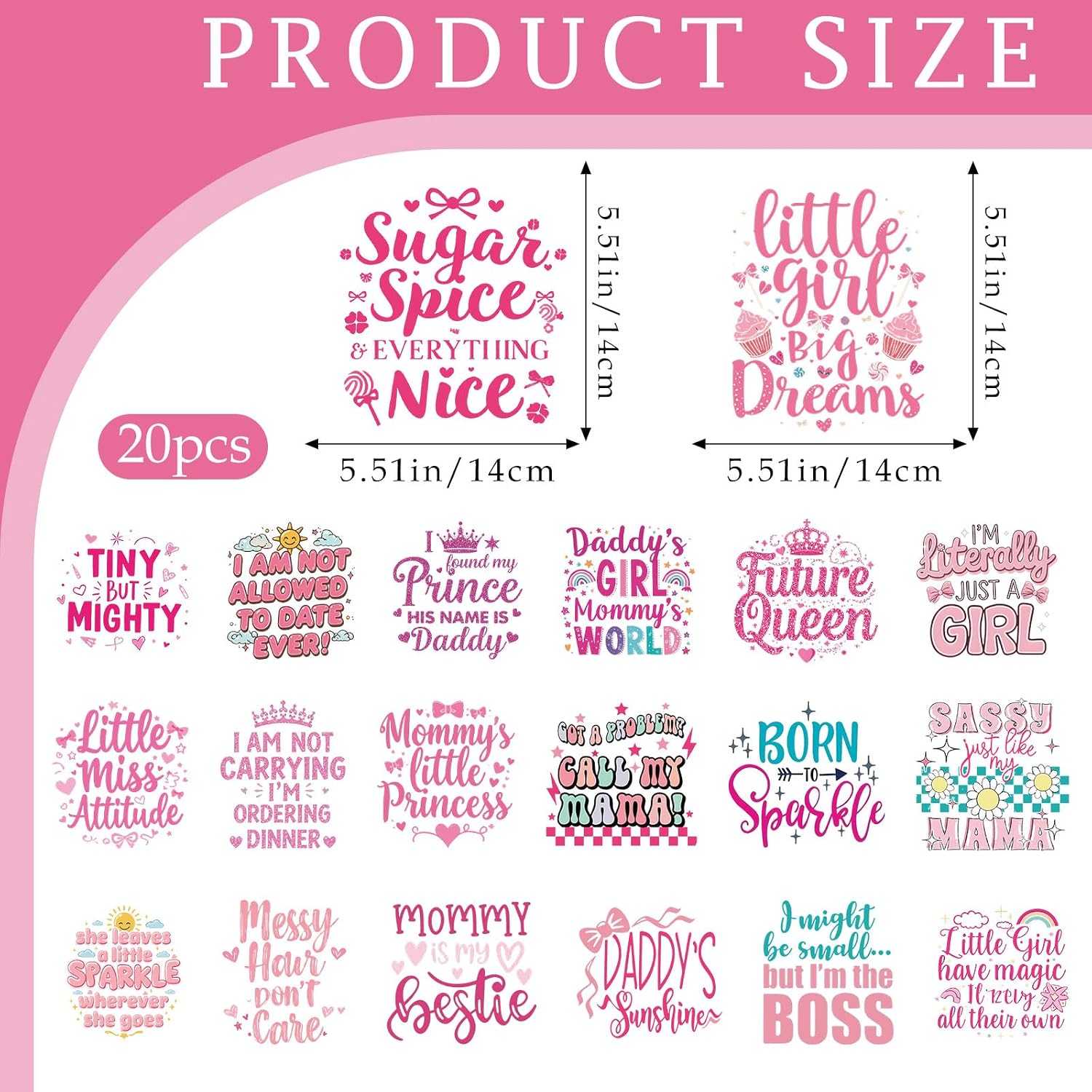 Dazoratix Iron on Decals for Baby Onesies - 36 Sheets Pink Cute Girl DTF Transfers Ready to Press Baby Shower Decorating Kit Heat Patches Sticker for Bodysuit Bibs T-Shirts Clothes Gender Reveal Party image 2