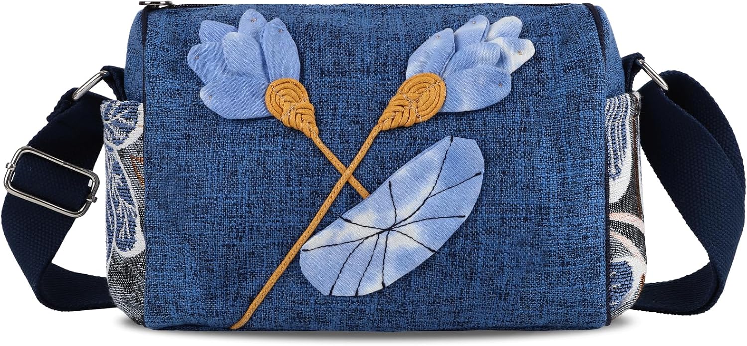 Crossbody Bags for Women Designer Canvas Floral Purses Lightweight with Wide Strap