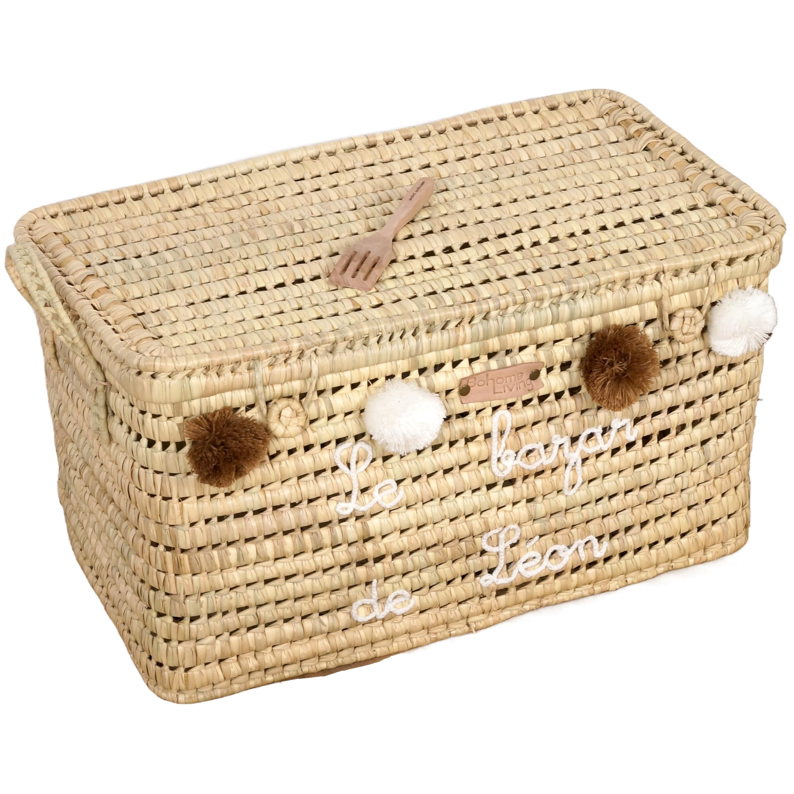 Coffre à jouets en osier tressé main avec broderie personnalisée pour une chambre élégante