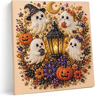 Beaded Diamond Painting Halloween Pearl Art Diy Kit (Cute Ghost Pumpkin) | Handmade style beaded crystal diamond painting DIY craft kit Halloween elements Diamond art kits for adults