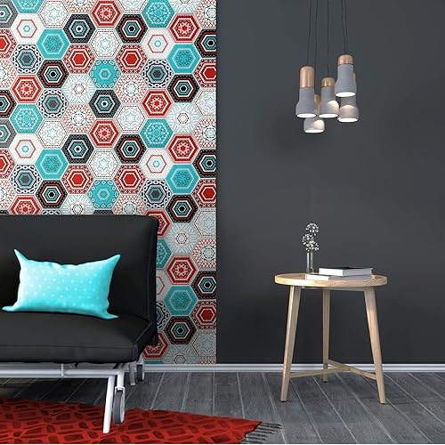 Miniatura 2 de Dundee Deco PG7028 Mosaico hexagonal sintético multicolor, 3.2 pies x 1.6 pies, panel de pared 3D de PVC, decoración de paneles de pared de diseño