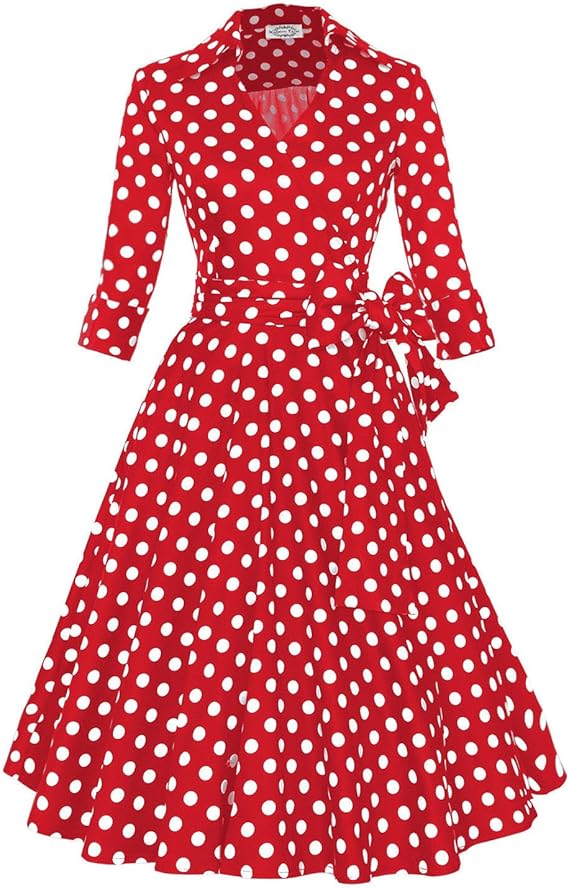 Amazon Co Jp ノーブランド品 Aライン ワンピース シック水玉柄 蝶結びウエストきれいめ 着痩せ 半袖 ドレス ワンピース 結婚式 パーティー サイズs Xl 赤 黒 M レッド ドット 服 ファッション小物
