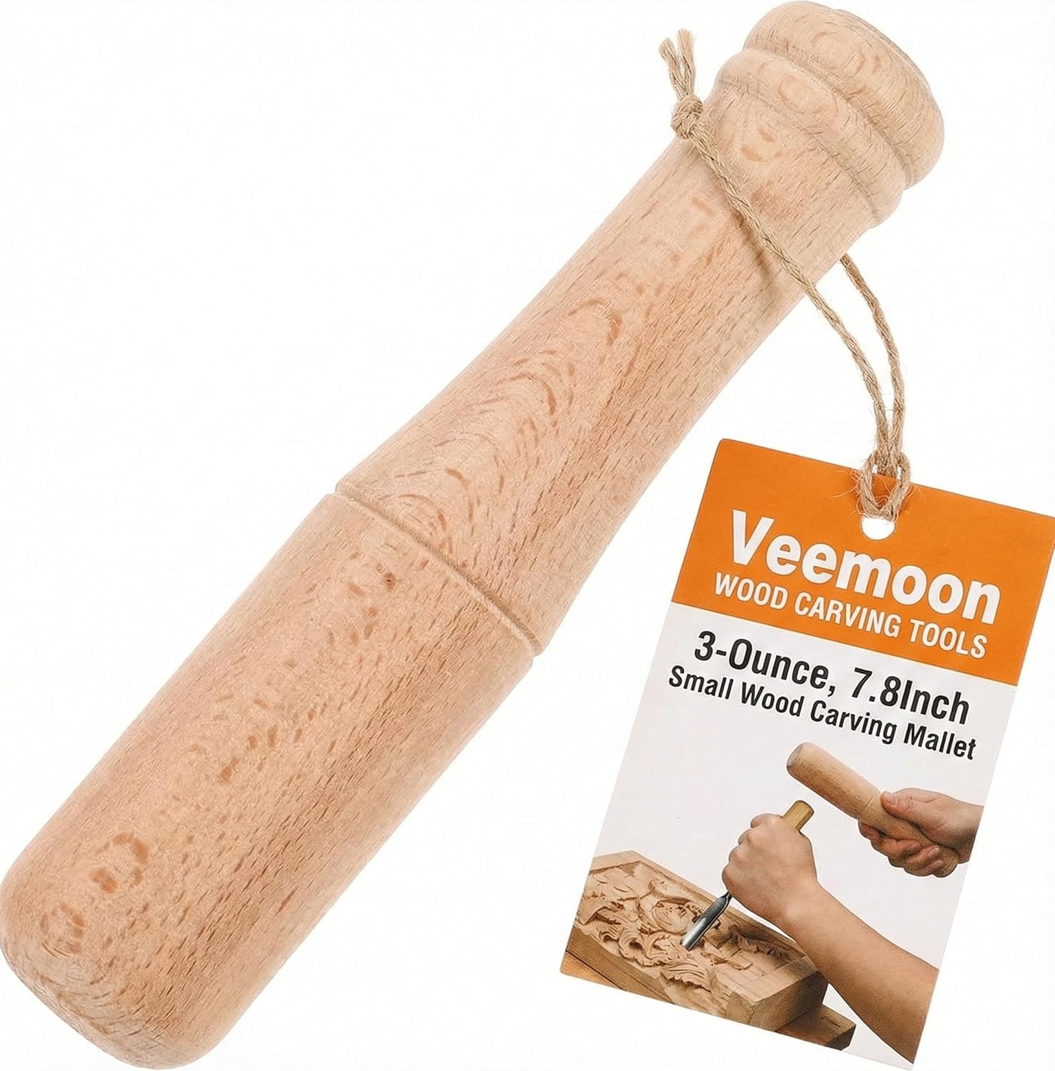Veemoon Small Wood Carving Mallet Hammer, Lightweight Woodworking Mallet Craft Carpenter Hammer Handmade Beech Mallet Ice Carving Hand Tool Comfortable Handle Reduces Hand Fatigue (3-Oz, 7.8Inch)