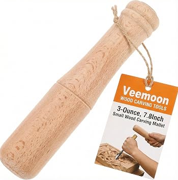 Veemoon Small Wood Carving Mallet, Woodworking Wood Hammer with Ergonomic Comfort Handle Handicraft Beech Mallet Lightweight Carpenter Hammer for Chisels Gouges, DIY Art Projects 3-OZ, 7.8Inch