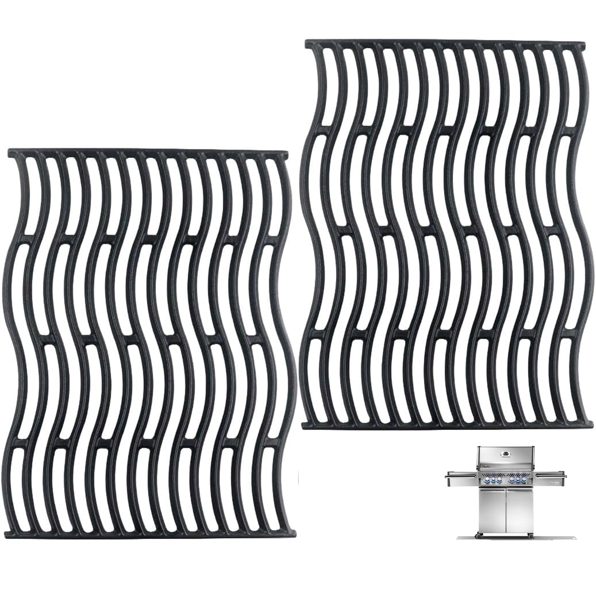 Set di 2 griglie in ghisa per Napoleon Prestige 500, PRO 500, LEX 485 – 45 x 33,5 cm (ciascuna), 45 x 67 cm (totale) – griglie di ricambio resistenti