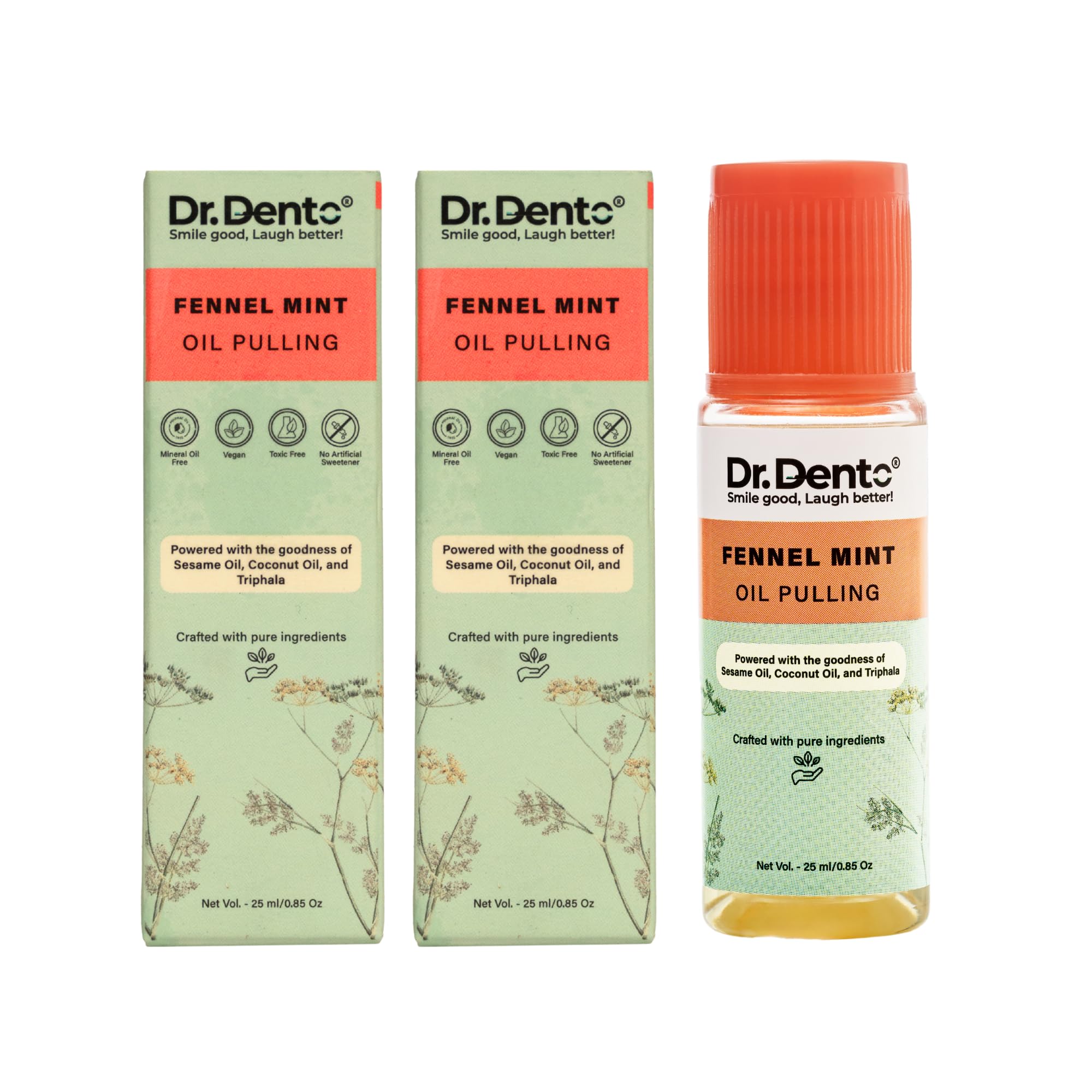 Dr.Dento Fennel Mint Oil Pulling | Ayurvedic Oral Care | All-Natural Coconut Oil Blend for Fresh Breath & Detox | Healthy Teeth & Gums (50 ML (25 ML x2))