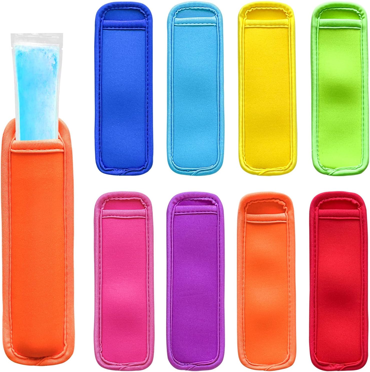 Ice Pop Sleeves, 8 Pieces Ice Pop Neoprene Insulator Sleeves, Freezer Popsicle Holder Sleeves, Colorful Ice Sleeves Holder Bag, Reusable Washable Ice Popsicle Holders for Kids.