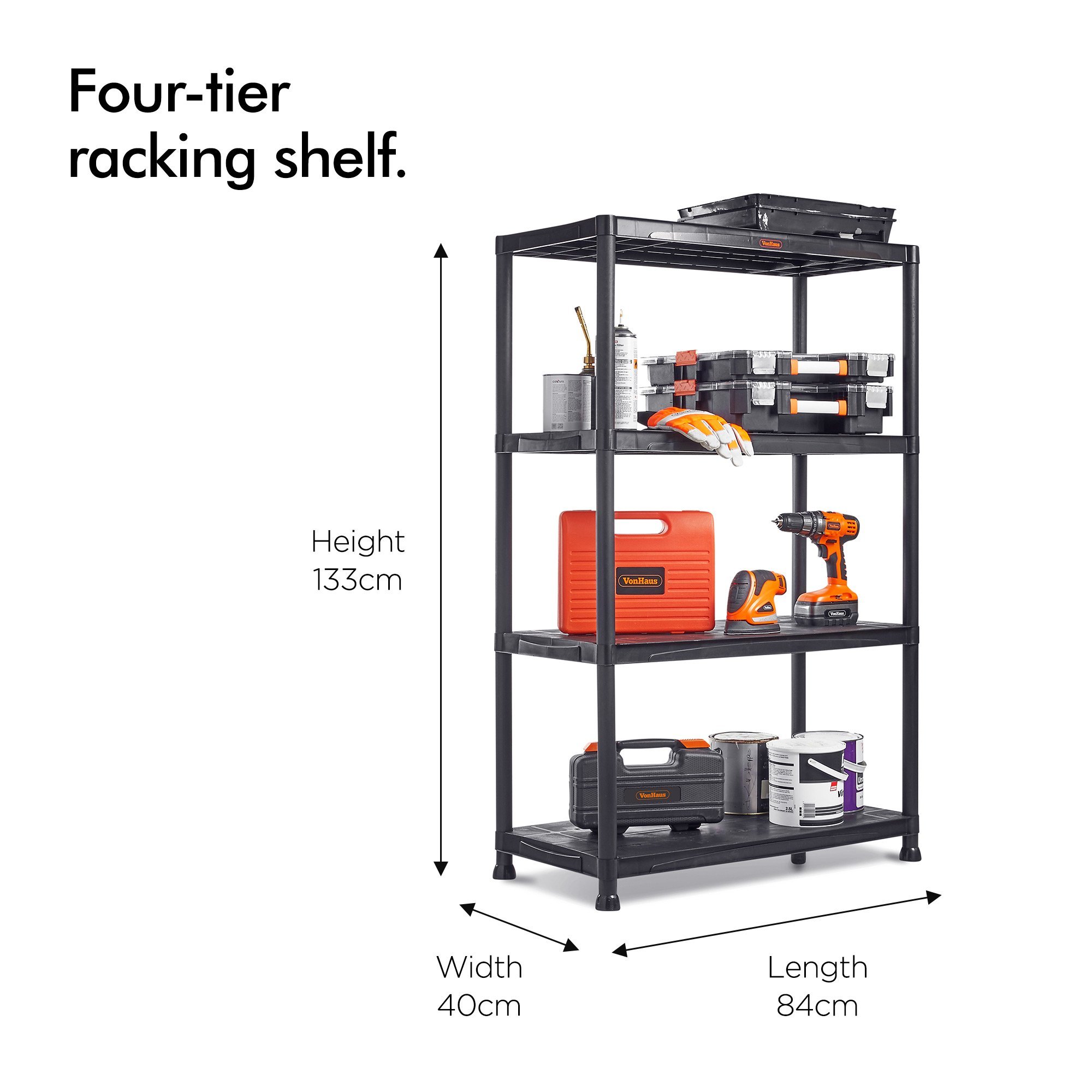 VonHaus 4 Tier Garage Shelving Extra Wide Plastic Racking, Free