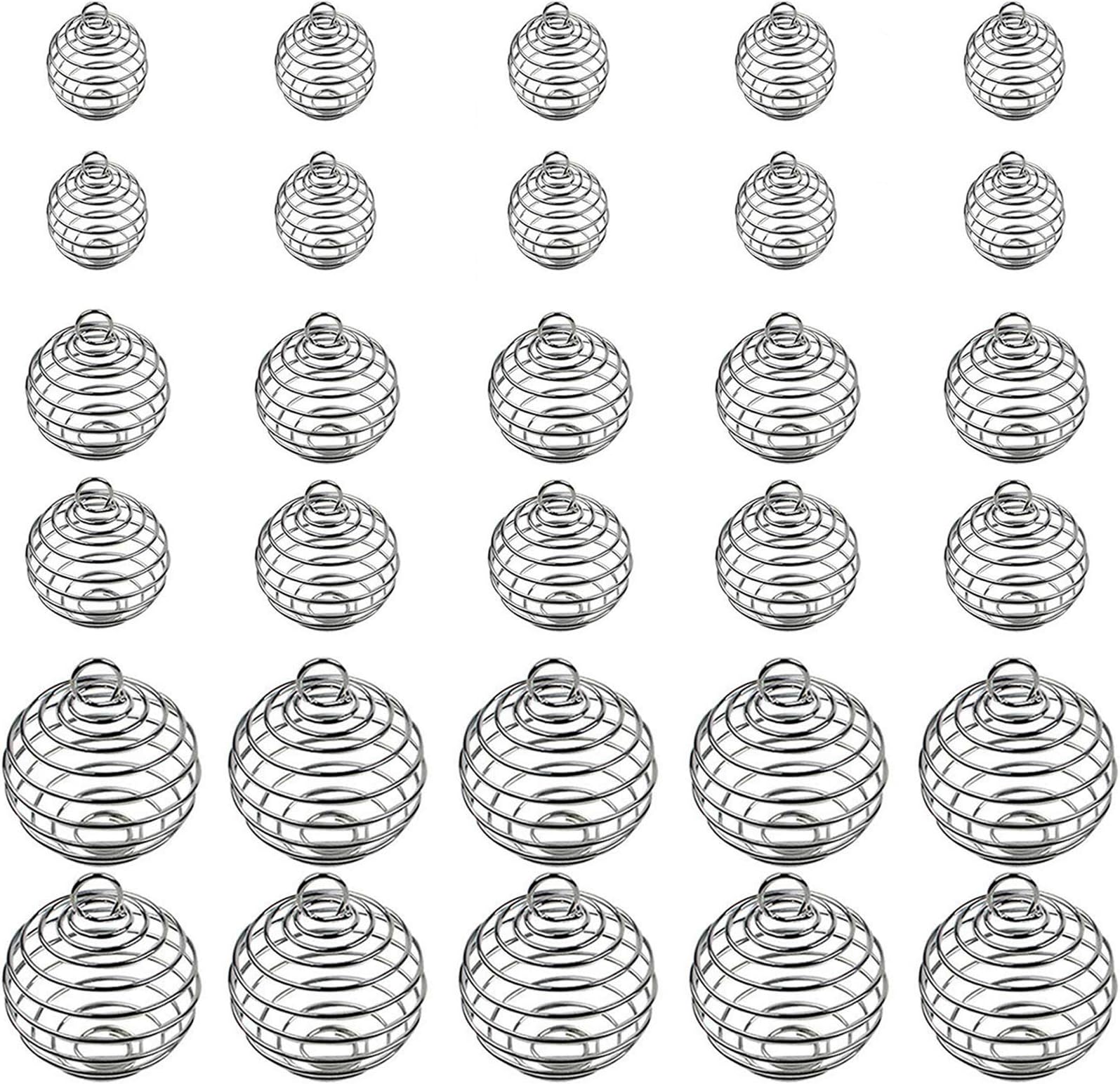 Seatecks 30pcs 3 Size Spiral Bead Cages Silver Plated Pendants Necklace Cage for Jewelry Making Crafting Findings (15mm 25mm 30mm)