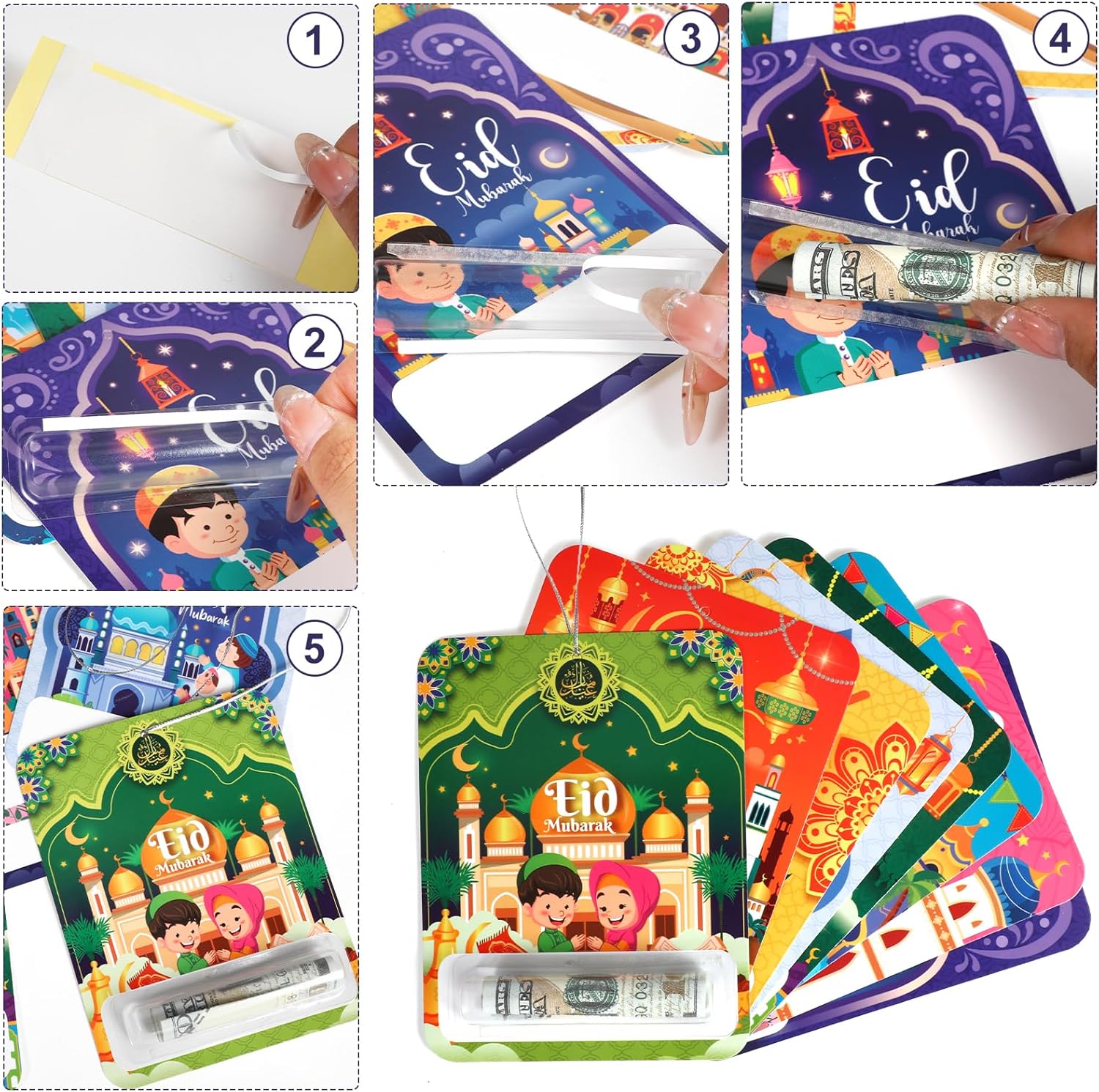 HOWAF 8 Sets Eid Mubarak Cards for Eid Holiday Gifts Star Muslim Ramadan Money Holders Funny Gift Card with Plastic Cover and Adhesive for Muslim Ramadan Holiday Decoration Favor image 4 of 7 B0DWF1675D