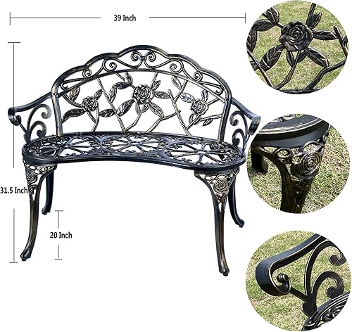 Miniatura 2 de Mandolin Banco de jardín para exteriores, para todas las sillas, banco de patio de aluminio fundido antioxidante, banco de sofá biplaza de rosa