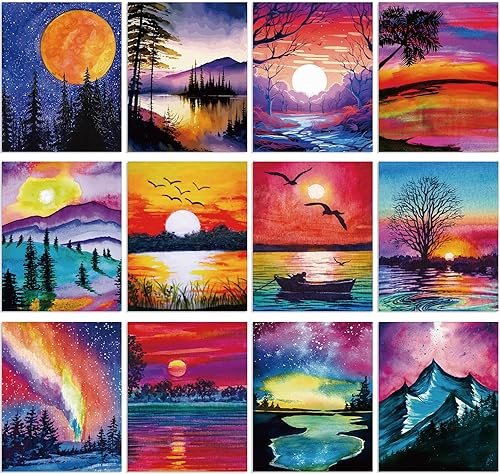 Sherr Juego de 12 piezas de lienzo preimpreso, lindo juego de pintura de lienzo para niños, lienzo impreso para pintar, juego de lienzo temático