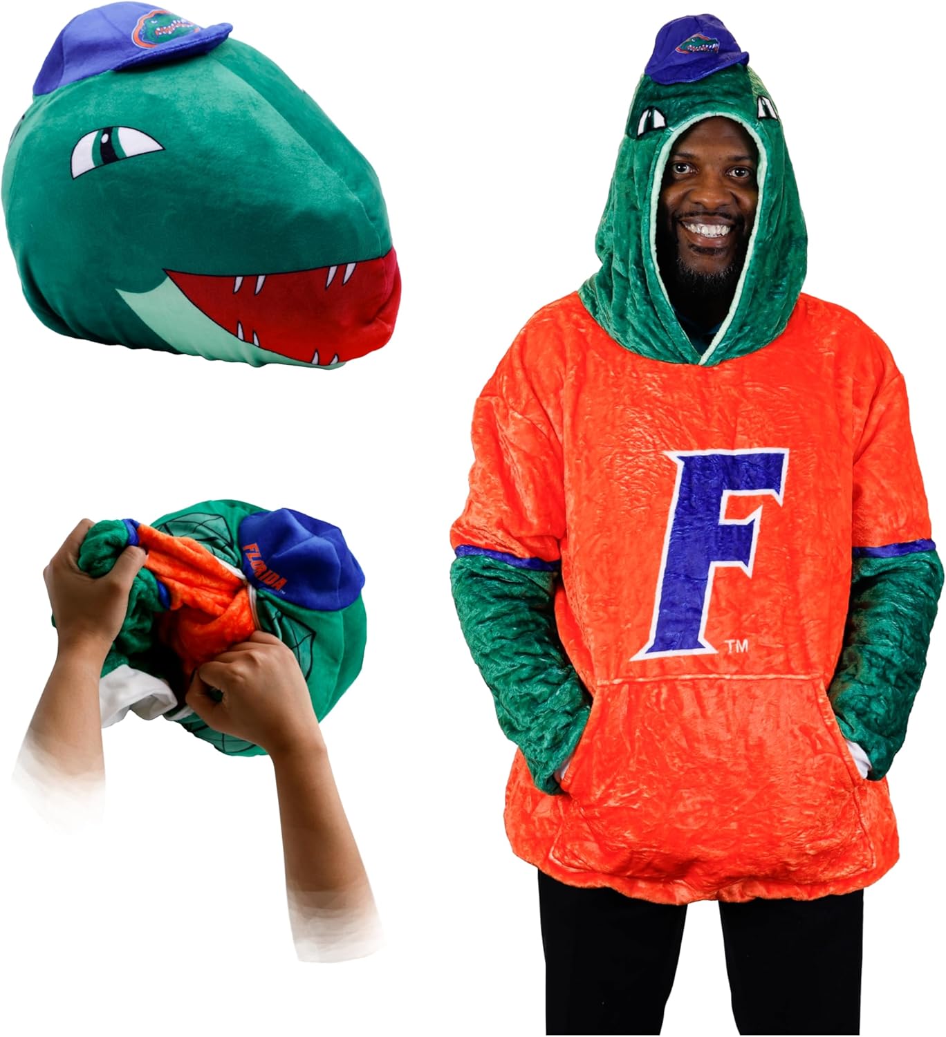 Plushible Wearable Blanket Hoodie – 2-in-1 Oversized Hoodie Blanket & Pillow, Long Sleeve Sweatshirt with Pocket, Cozy Graduation Gift for Men & Women - University of Florida Gators Mascot (Albert)