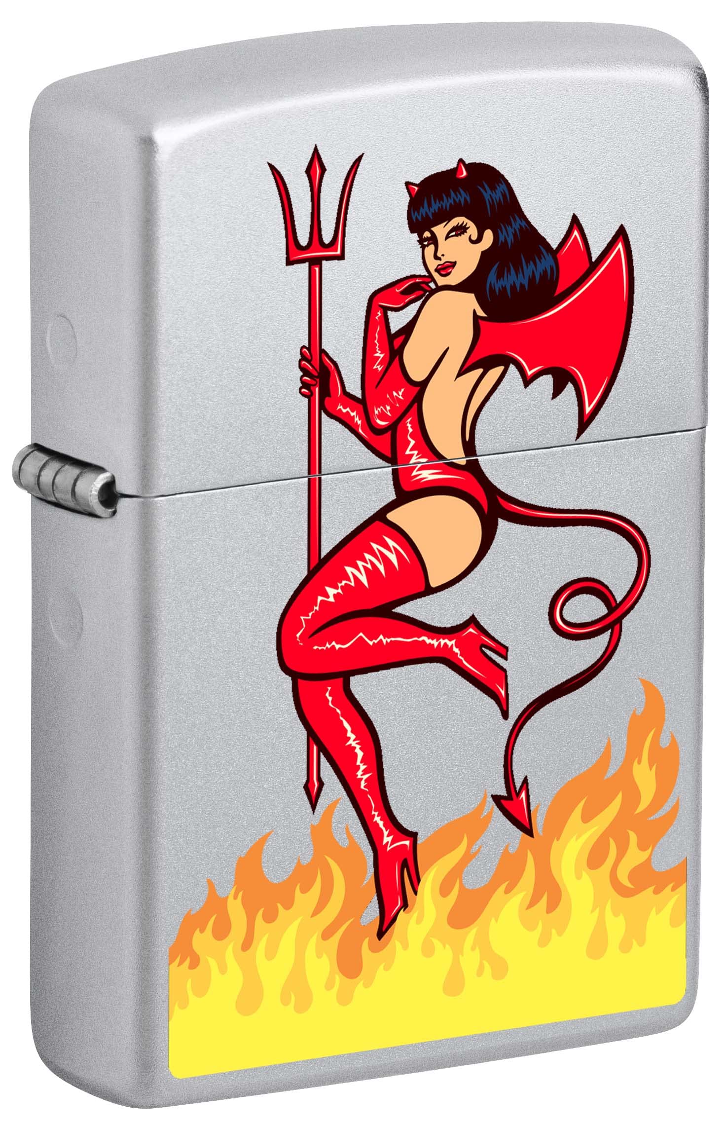 Lighter, Devil Pin-Up Girl - Satin Chrome 80984