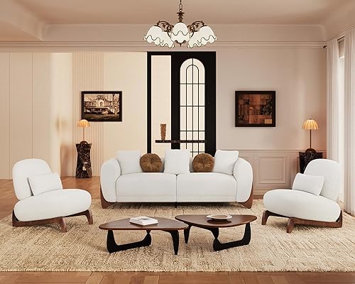 Miniatura 5 de Morden Fort Silla Accent Cloud Boucle con respaldo inclinable, moderna silla de patas de madera sin brazos con cojín grueso para sala de estar,