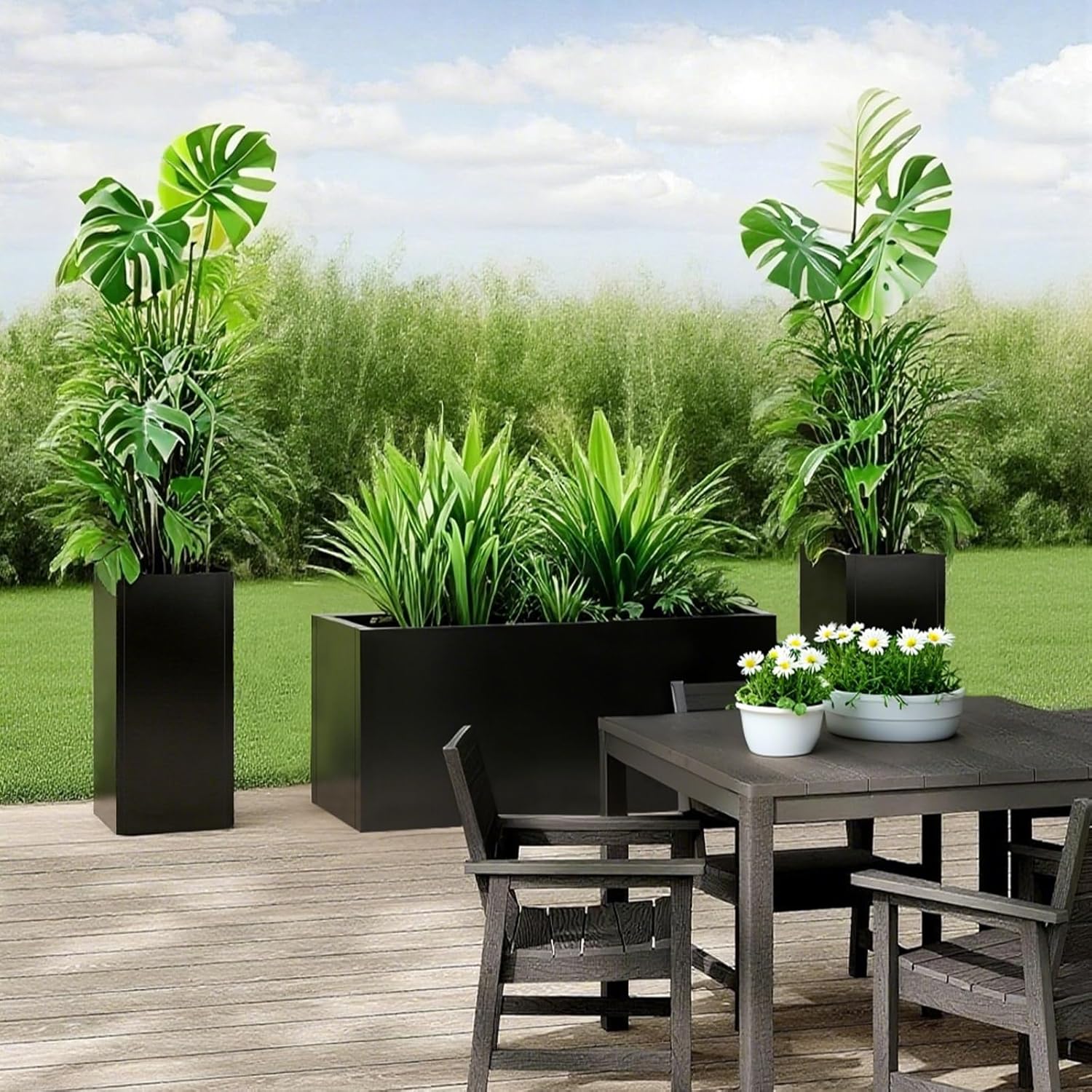 Rectangular Steel Planter 36" x 12" x 16" Metal Rectangle Outdoor Planter Metallic Heavy Planters Box Indoor & Outdoor, Commercial & Residential (L36 x W12 x D16, Black)