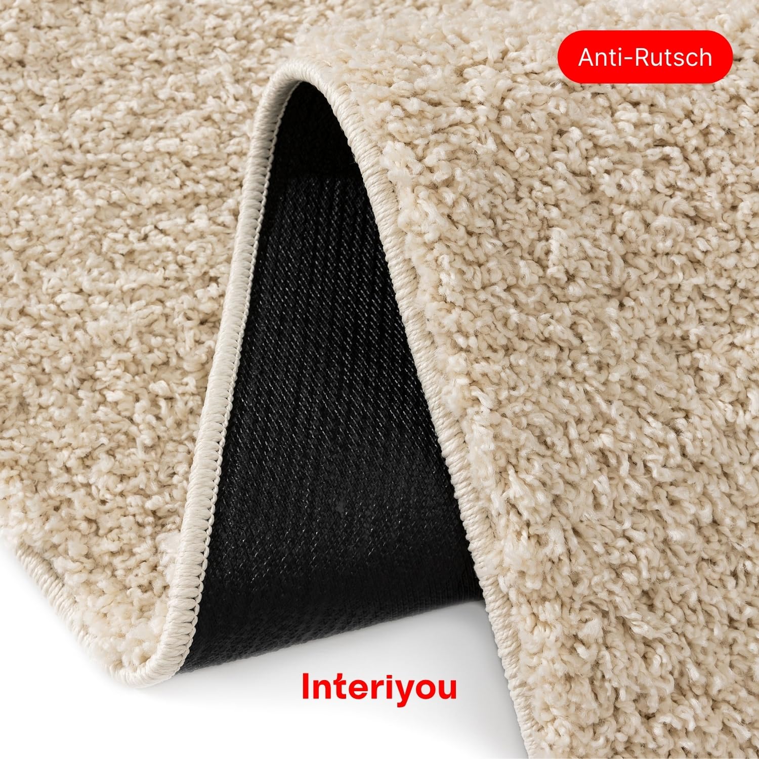 Interiyou Hochflor Teppich Sofia - 160x160 cm Creme - flauschig und einfarbig - waschbar und rutschfest - weicher Langflor