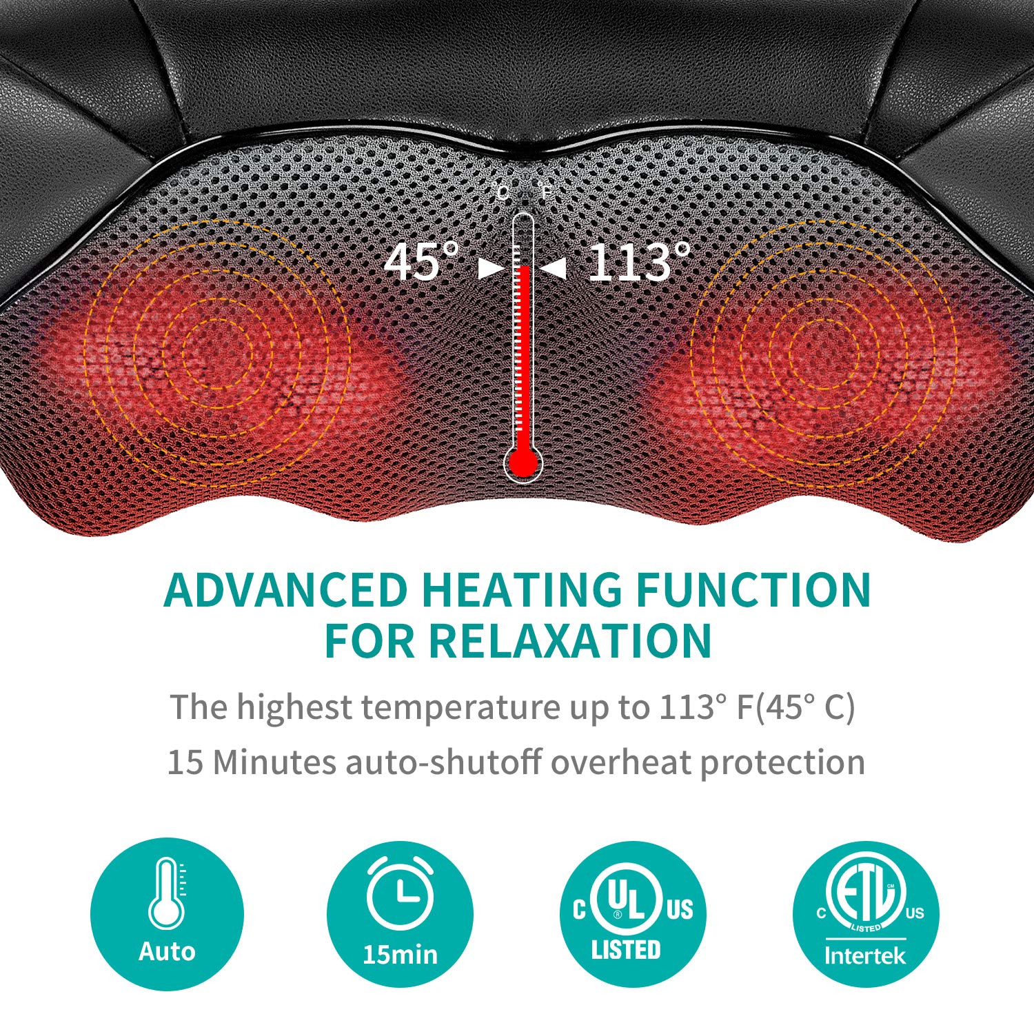 Nekteck Shiatsu Neck and Back Massager with Soothing Heat, Electric Deep Tissue 3D Kneading Massage Pillow for Shoulder, Leg, Body Muscle Pain Relief, Home, Office, and Car Use (Black) Nekteck Shiatsu Neck and Back Massager with Soothing Heat, Electric Deep Tissue 3D Kneading Massage Pillow for Shoulder, Leg, Body Muscle Pain Relief, Home, Office, and Car Use (Black)