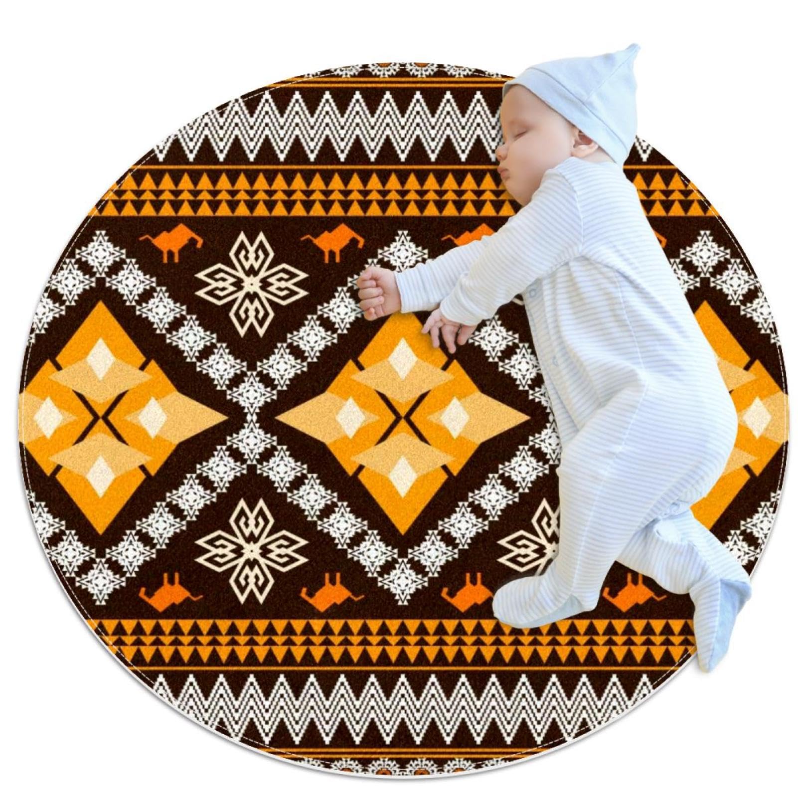 Tapis de salle de bain rond 1m au motif ethnique pour une chambre d'enfant zen