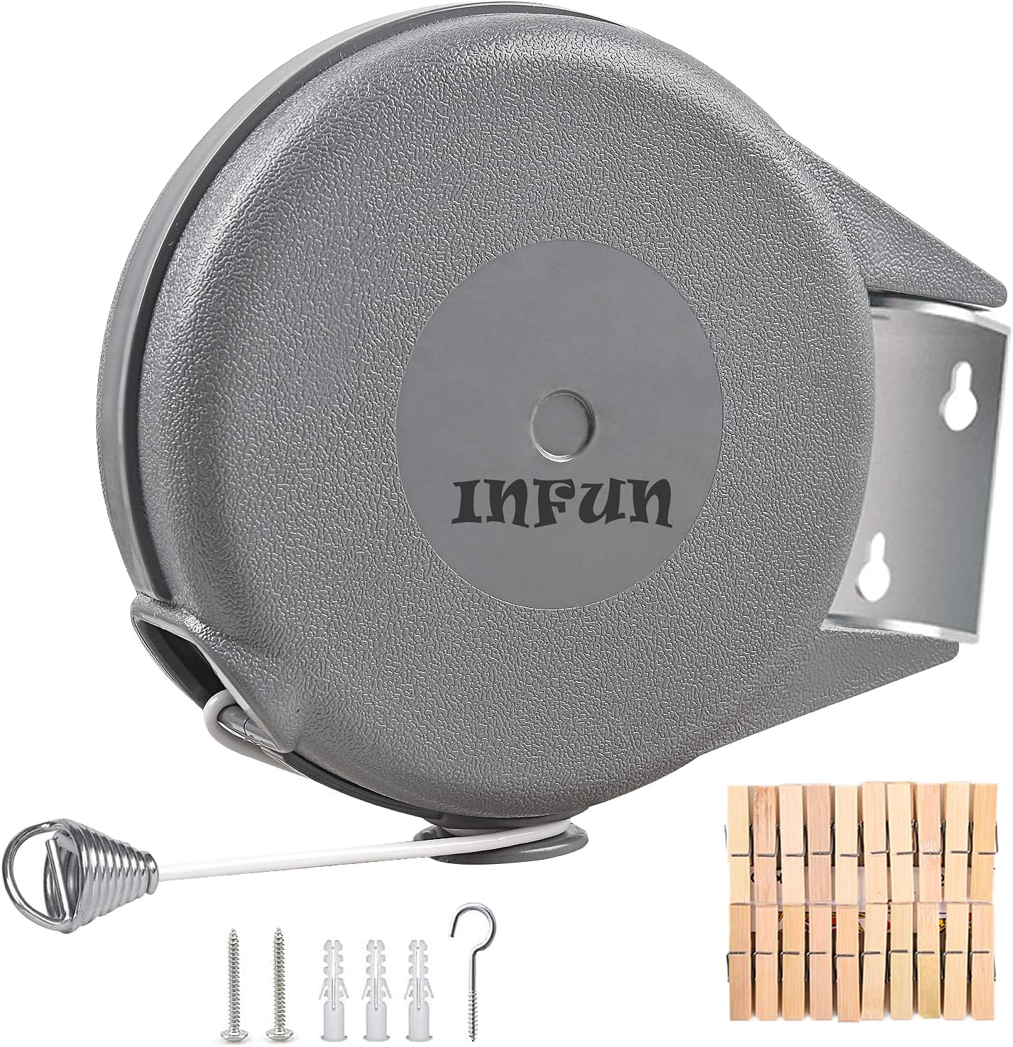INFUN 40 Ft Retractable Clothesline, Heavy Duty Retractable Outdoor Clothesline, Wall Mounted Clothesline Rope with 12 pcs Clothespins for Indoor Outdoor Laundry Drying