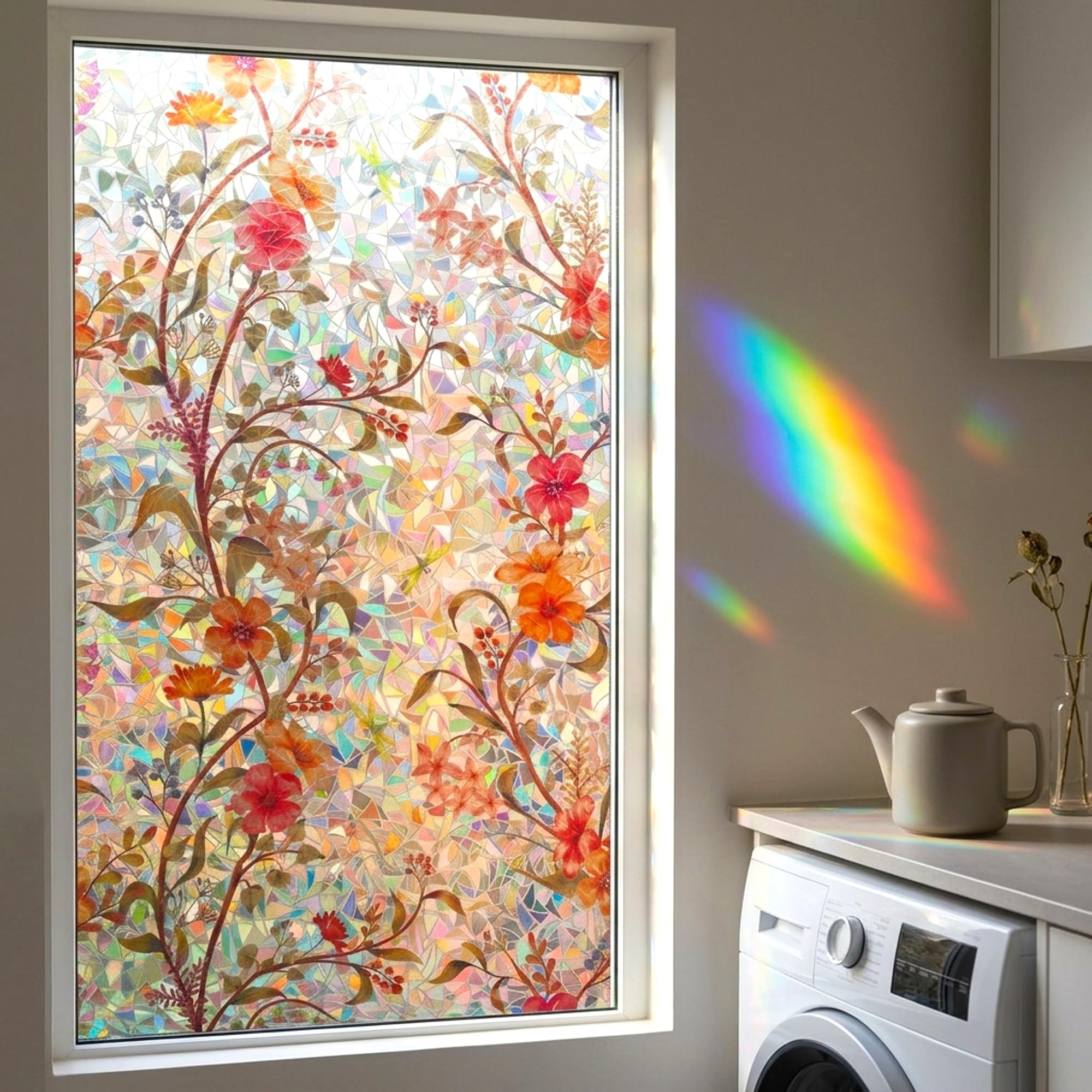 Film électrostatique pour fenêtre de porte - Motif fleurs rouges - Contrôle de la chaleur - Anti-UV - Pour la maison et le bureau - 60 x 300 cm