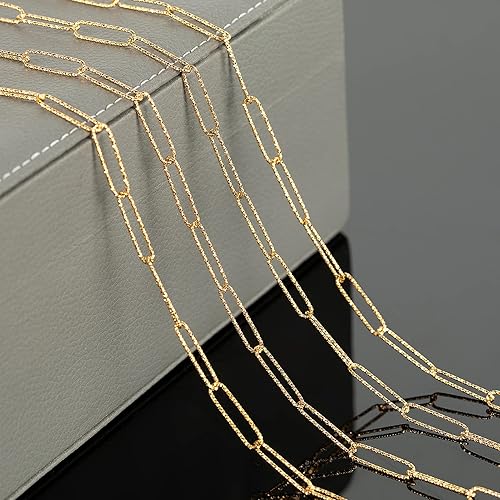 Miniatura 6 de YOUBEIYEE Cadena de acero inoxidable de 16.4 pies para hacer joyas, cadenas chapadas en oro con clip en relieve, a granel con anillos de salto y