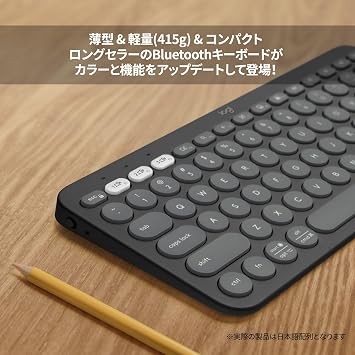 Logitech PEBBLE KEYS 2 K380sGR Wireless Keyboard, Thin, Lightweight, 14.2 oz 415 g, Compact, Bluetooth, Logi Bolt Wireless, Wireless Keyboard, Easy Switch, Japanese Layout, K380s, Graphite, Domestic Genuine Product + Logi Bolt USB Receiver, LBUSB1, Black