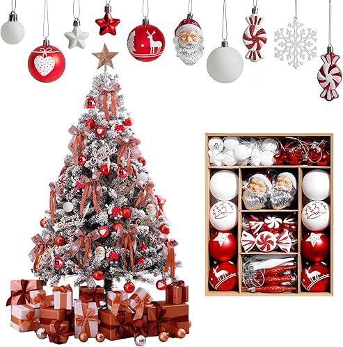 Paquete de 70 bolas de adorno de Navidad, coloridas inastillables, decoraciones navideñas surtidas con bucles para colgar para árbol de vacaciones,