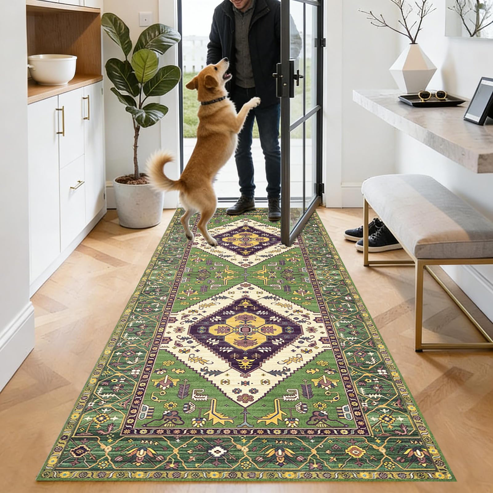 Alfombra de pasillo para entrada lavable y absorbente de 180 cm