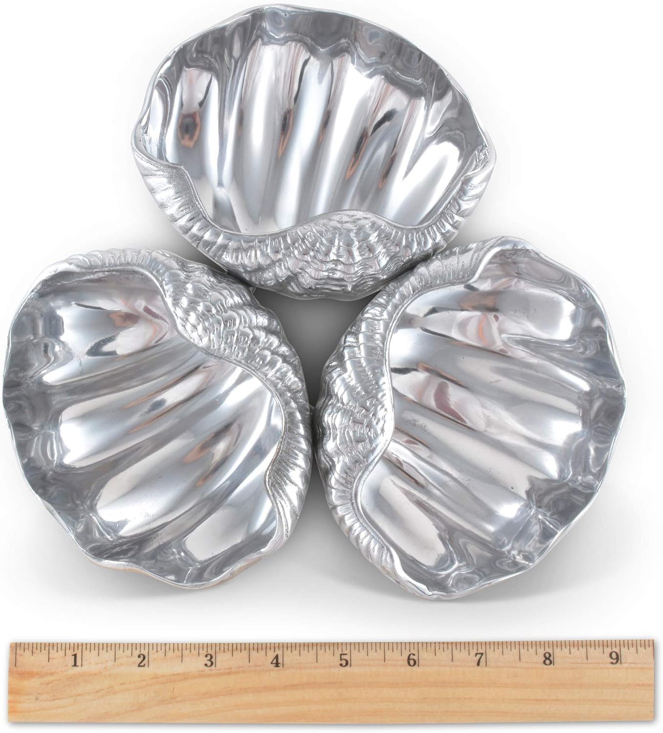 Arthur Court Designs Aluminum Clam Shell 3-Bowls Server 9 Diameter x 1.75 inch Tall