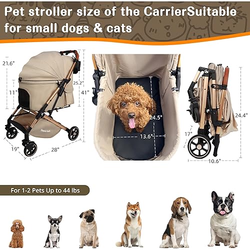Miniatura 6 de Pet Stroller with One-Click Folding & Storage Basket, for Small and Medium Dogs Up to 44lbs, Secure Zip Mesh Entry, Breathable & Washable for Cats
