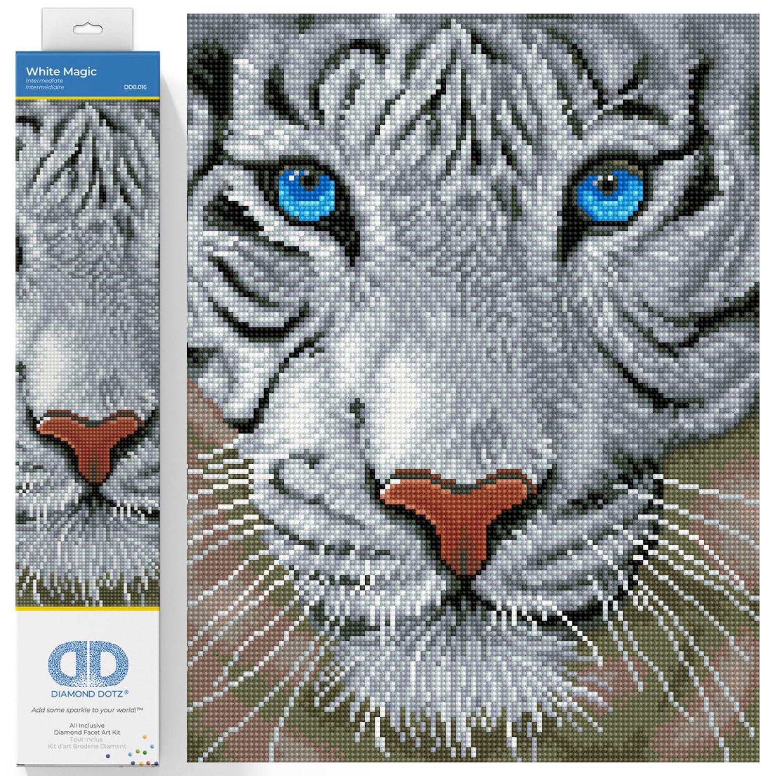 DIAMOND DOTZ DD8.016 - Original 5D Diamond Painting Set Weißer Tiger Magie, Kreativset mit 17.228 Diamant Mosaiksteinen, Malset ca. 34 x 42 cm, DIY Komplettset für Erwachsene und Kinder ab 8 Jahren