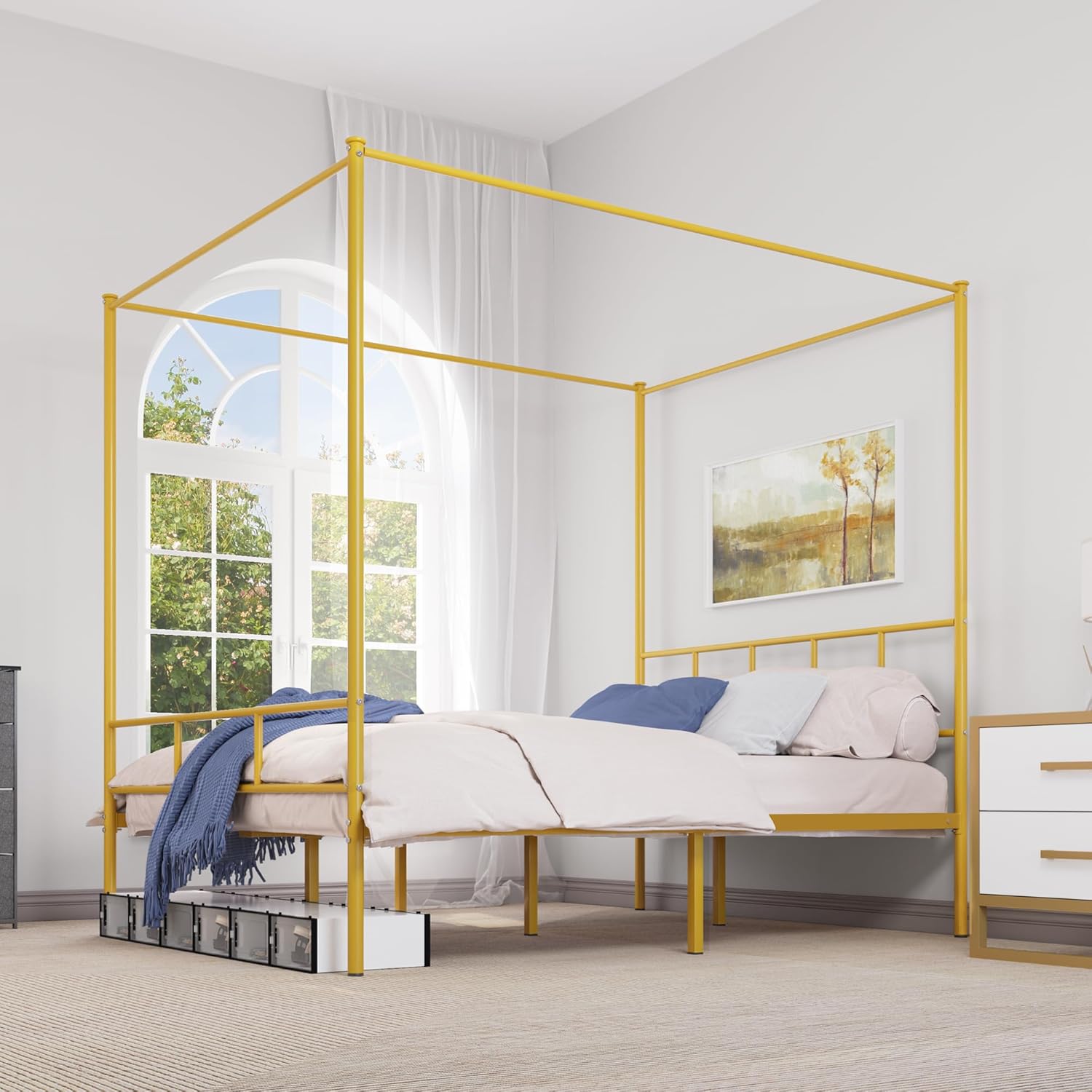 YITAHOME Queen Size Bed Frame, Metal Canopy Four Poster Bed