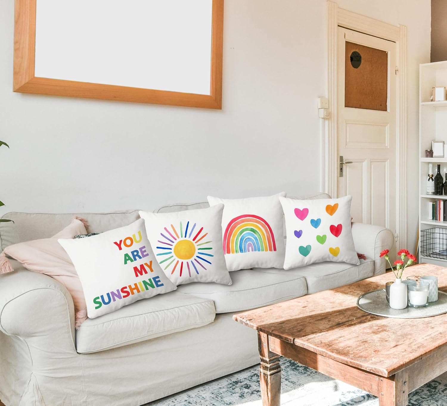 huester Boho You are My Sunshine Rainbow Sun Pillow, Kids Throw Pillows Rainbow Classroom Decor, Classroom Pillows for Kids Reading Corner Throw Pillow Decorative, Pillow Covers 18 x 18 - Image 5