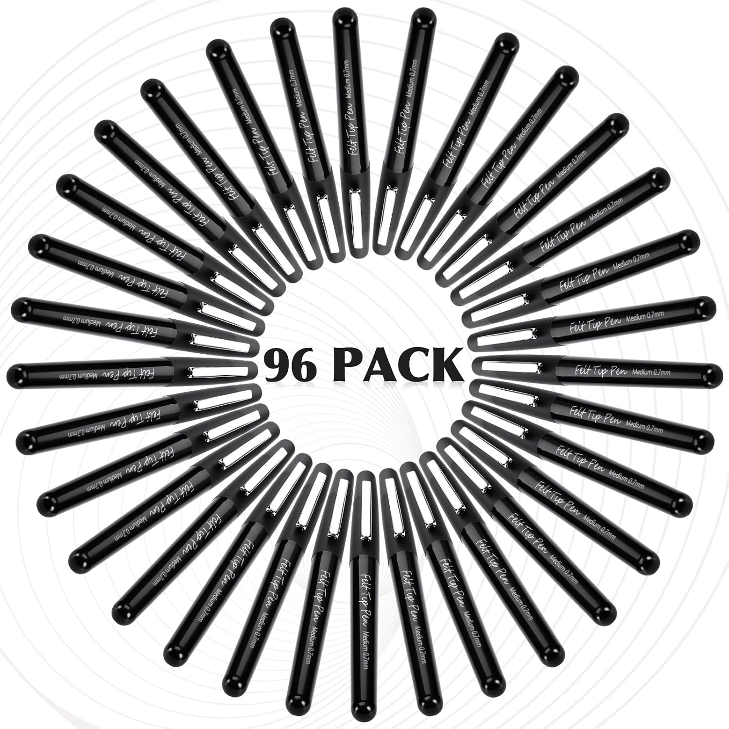 MotiMind 96 Pcs Black Felt Tip Pens 0.7mm Medium Point Pens Bulk, Felt Tip Markers for Journaling, Writing, Note Taking, Planner, Ideal for Office School Art Supplies Gift