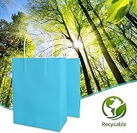 Vista 4 de YADIAN 12 bolsas de regalo de papel kraft con asa, bolsas de regalo azules de tamaño pequeño para Halloween, Navidad, cumpleaños, bodas