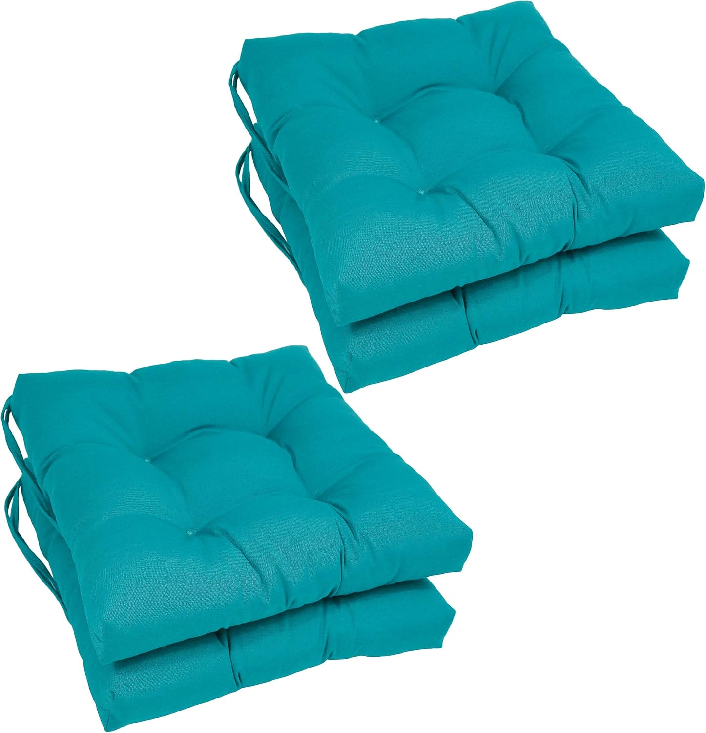 Blazing Needles Solid Twill Square Tufted Chair Cushions (Set of 4), 16", Aqua Blue